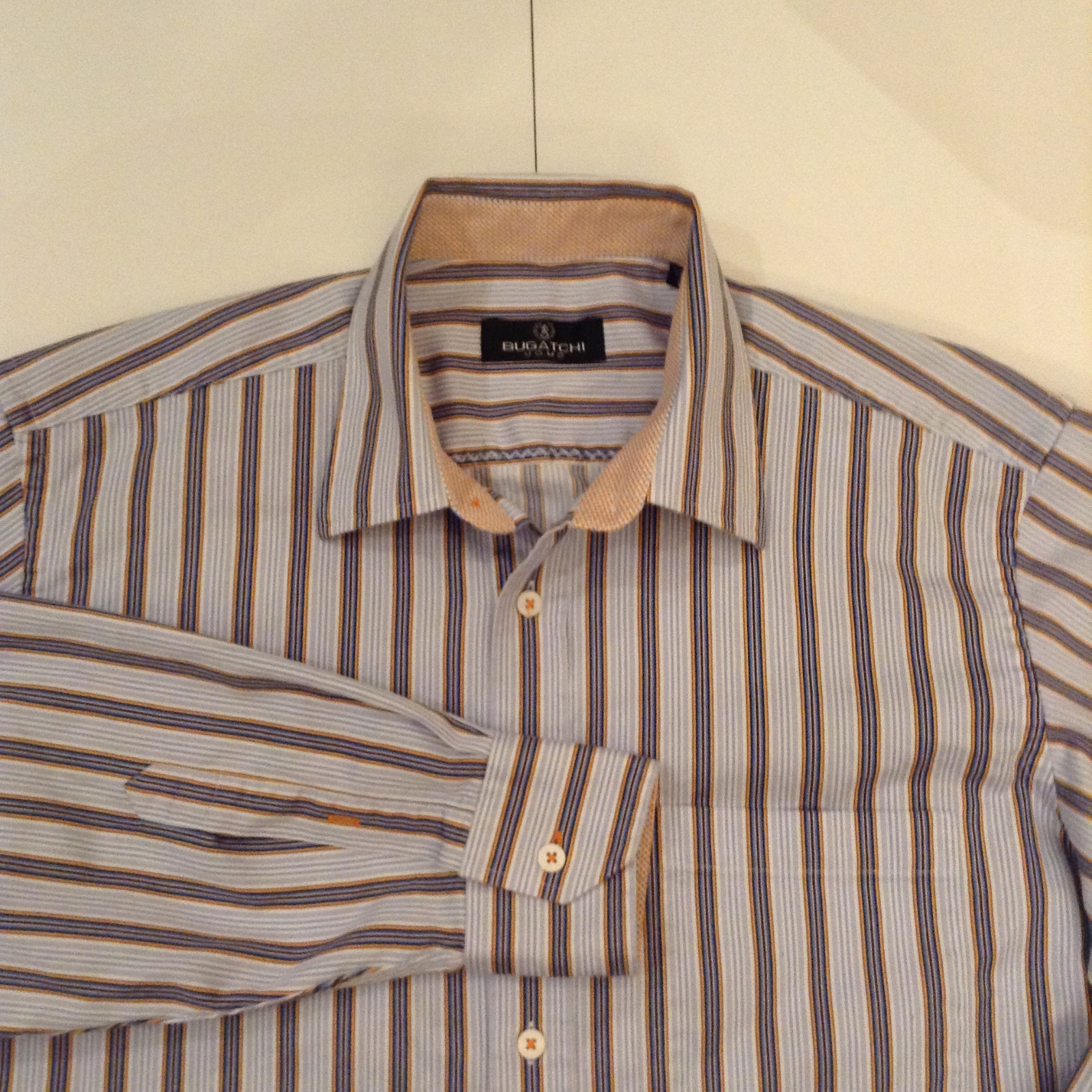 BUGATCHI UOMO MENS SHIRT STRIPED LONG SLEEVE BUTTON FRONT 100% COTTON SIZE LARGE