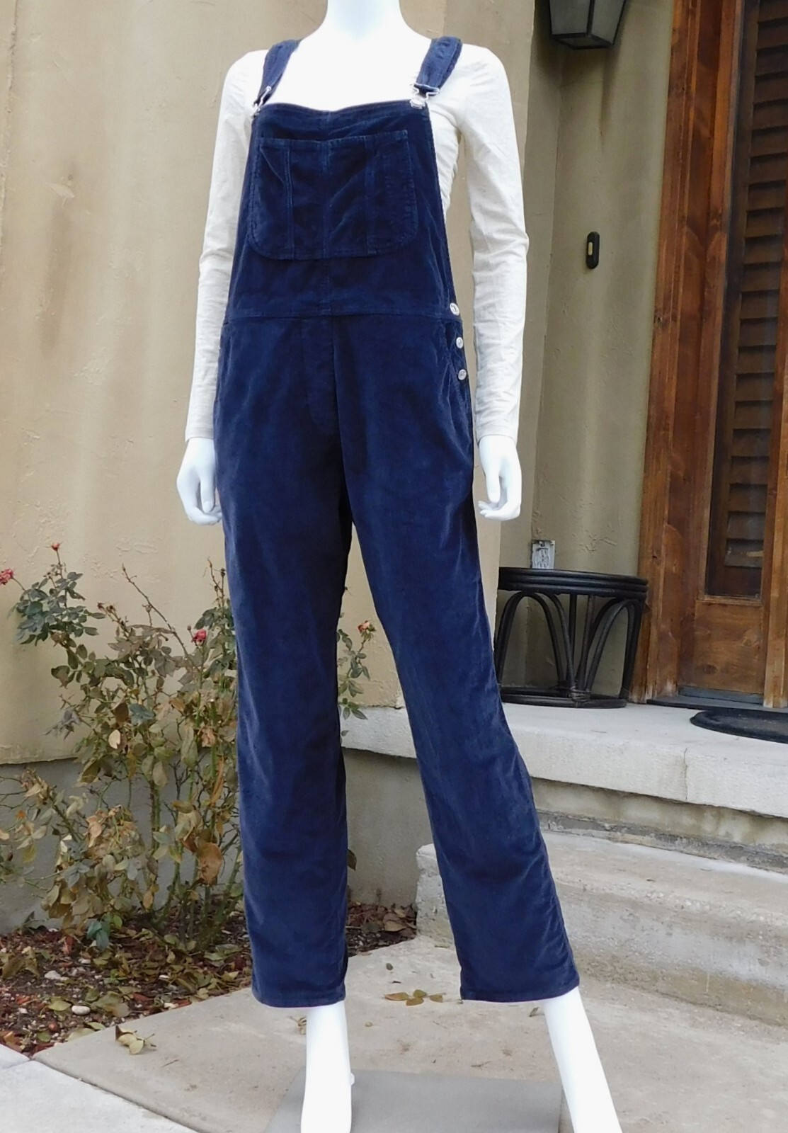 Stretch Corduroy Overalls w/Adjustable Straps by Haikure, S, d. indigo color