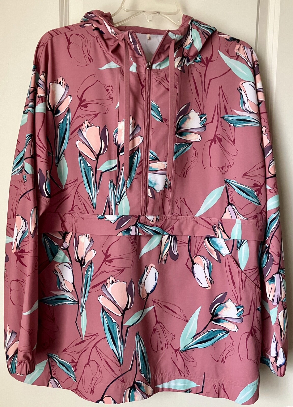 Half-Zip Long Sleeve Floral Hoodie XL