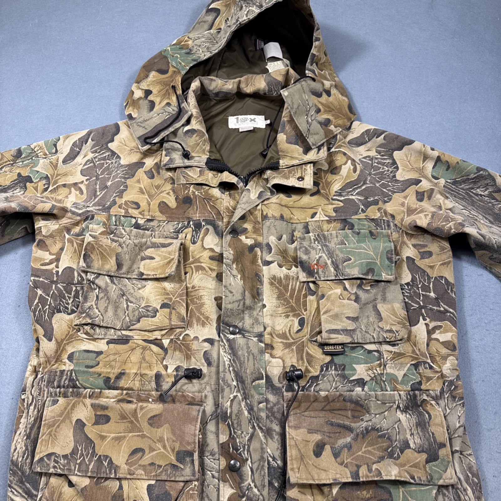 VTG 10X Gore-Tex Rain Hunting Jacket Mens Sz L Large Realtree Camo USA MADE