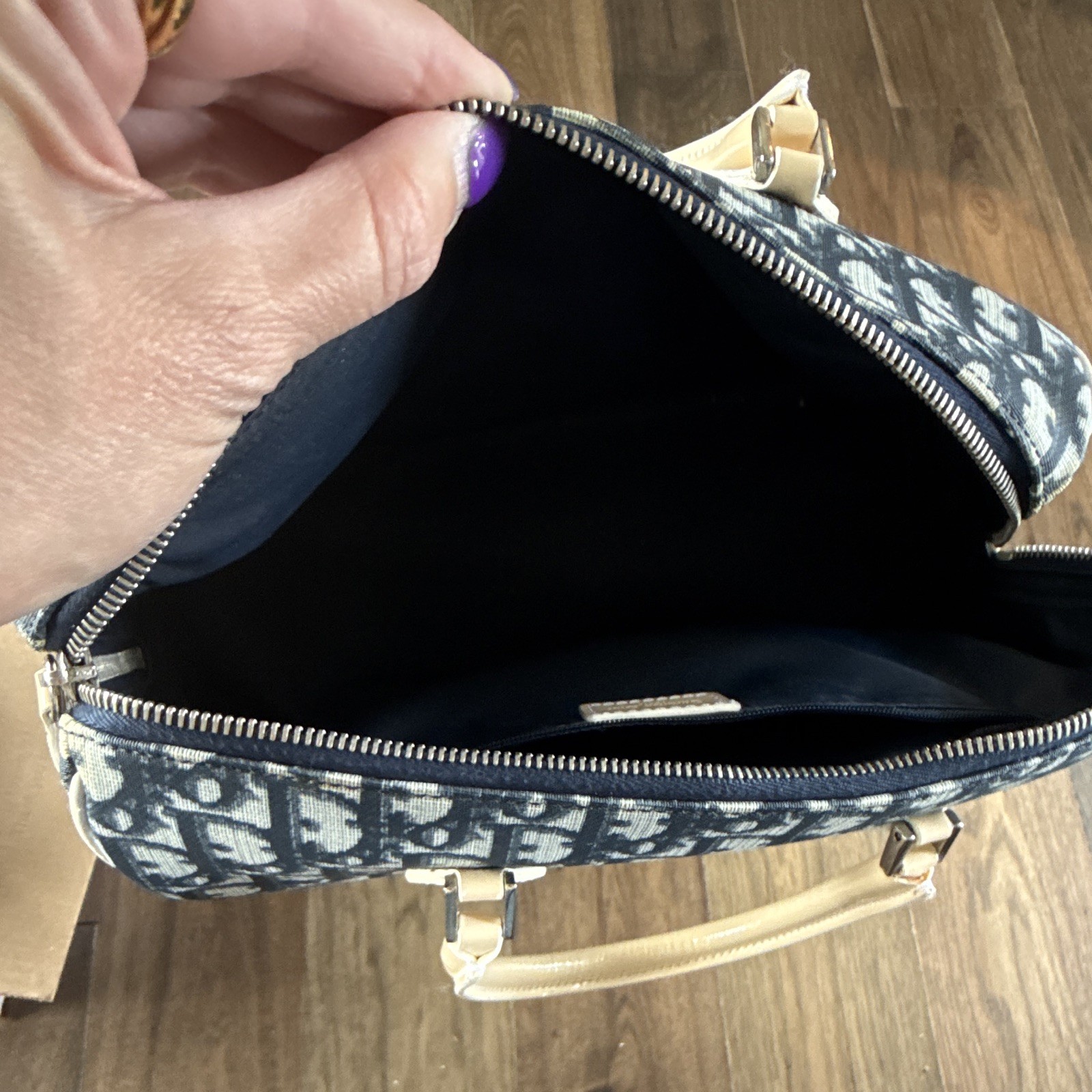 Christian Dior Blue Beige Monogram Top Handle matching Wallet!
