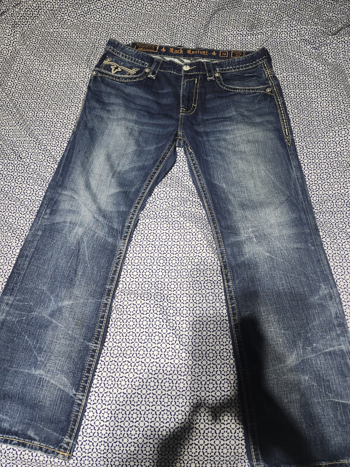 Rock Revival Men’s Bootcut Jeans Blue Medium Wash Denim Western Size 38