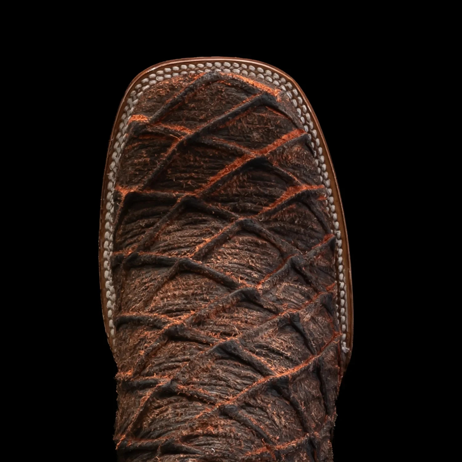 Genuine Leather Monster Fish Royal Pirarucu Print Square Toe Western Boot-Cognac