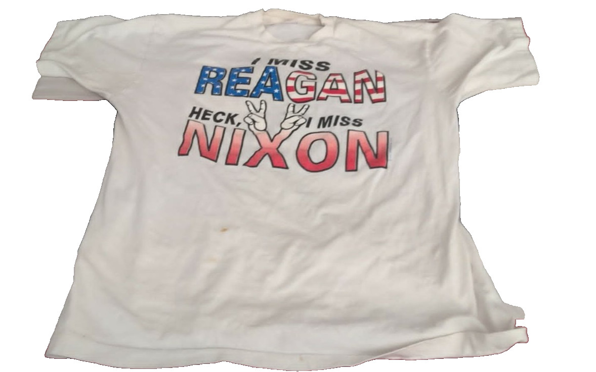 1990S GRAPHIC MEN’S T-SHIRT ”HECK I MISS REAGAN I MISS NIXON