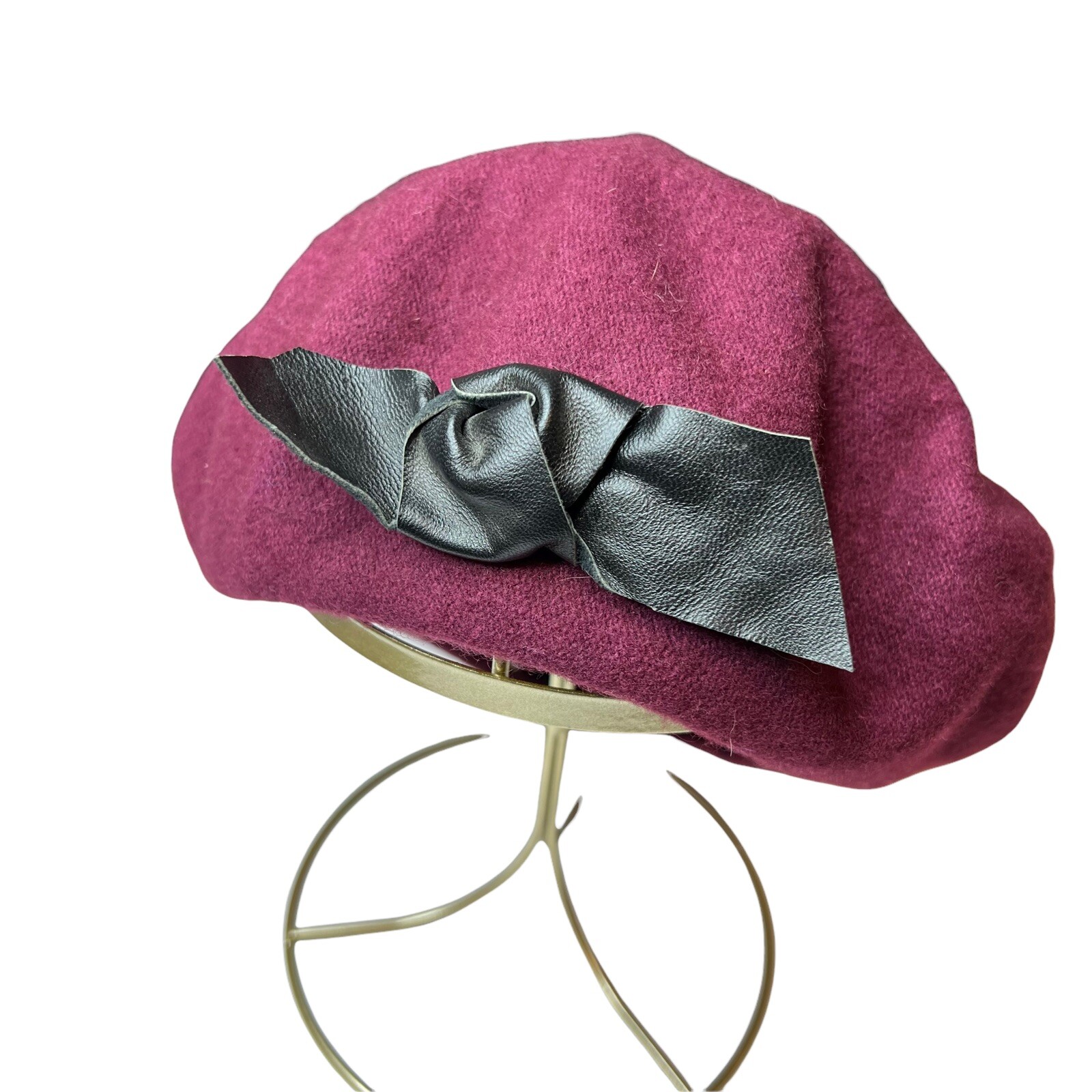 Hat Attack Burgundy Beret with Black Bow