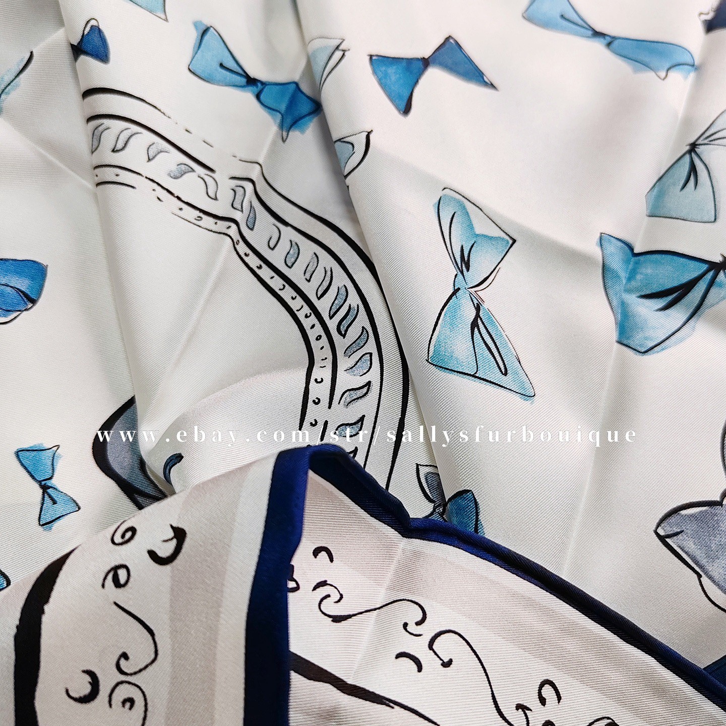 Sallys Heavy 18 Momme Twill Silk Wrap Scarf Bows Print Double Face Shawl 35″