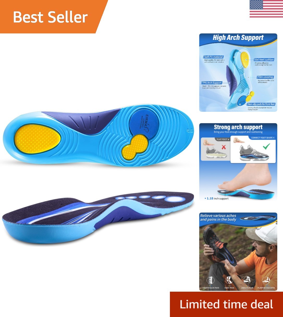 Orthotic Inserts for Foot Pain Relief – Anti-Slip High Arch Arch Support Insoles