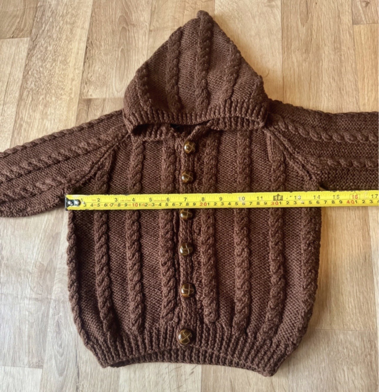 Hand Knitted Toddler Cable Knit Hooded Jumper/Bobble Hat Set Age 2-3 Years Brown