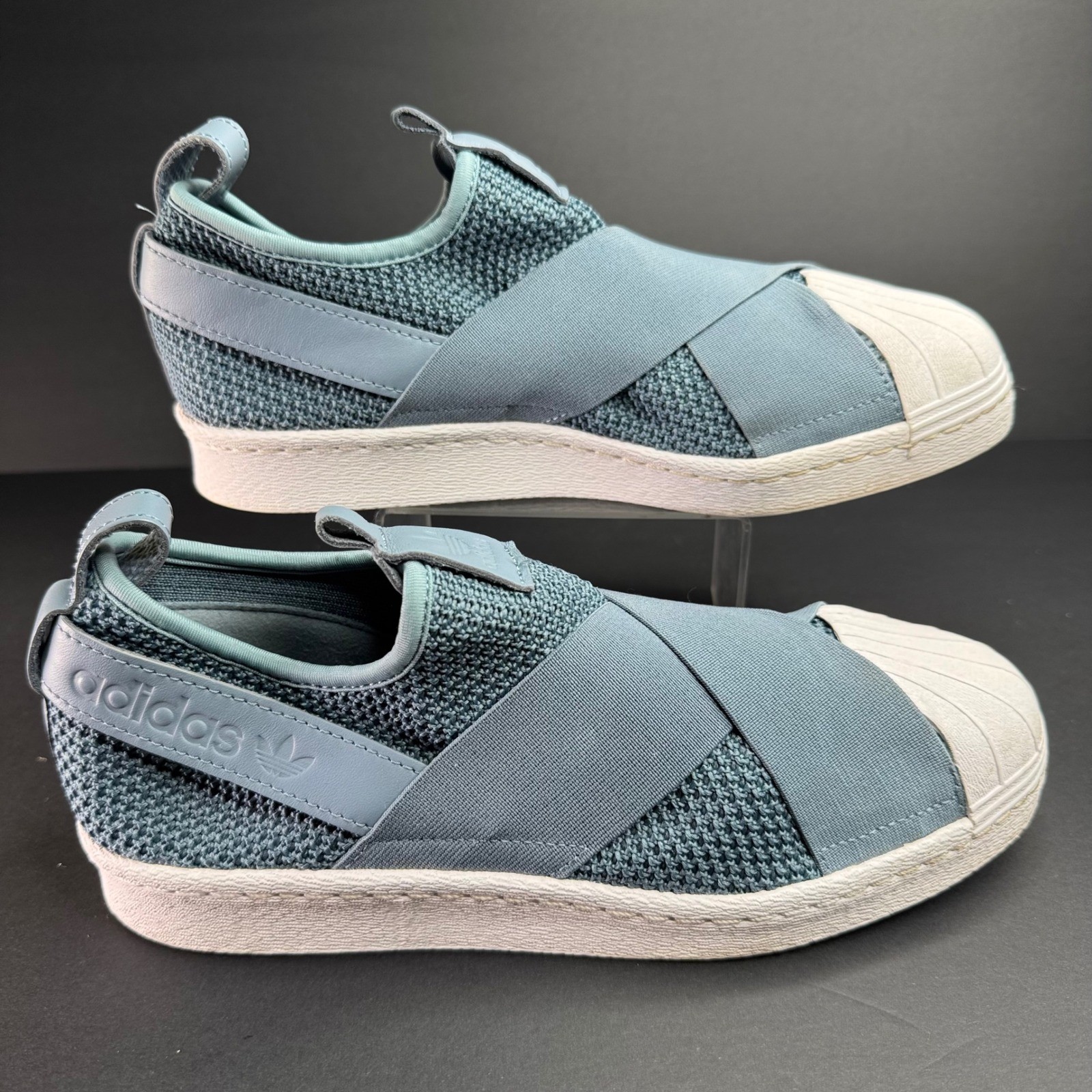 Adidas Superstar Slip-On Ash Grey Blue Knit Shell Toe Sneakers AQ0869 Womens 9