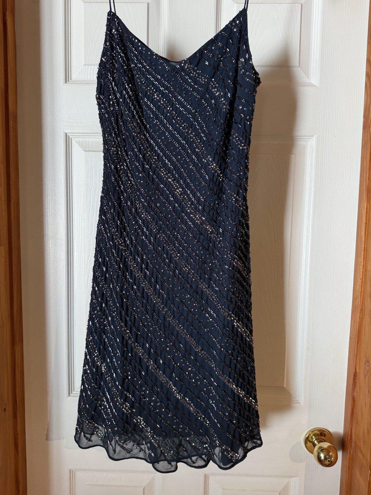 Adrianna Papell Women’s Sleeveless Beaded Navy Cocktail Dress NWT Size 12