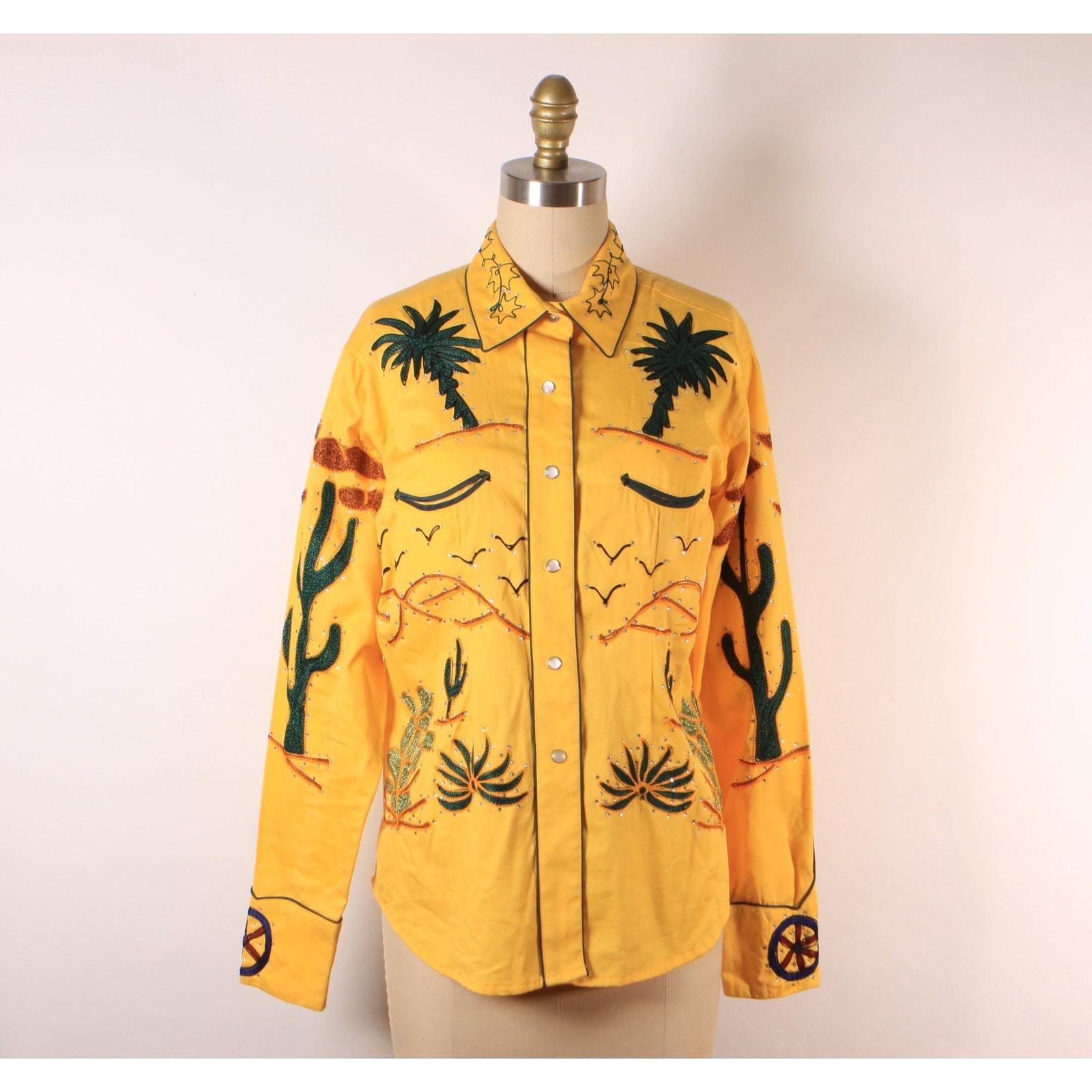 Repro Modern Vintage Style Western Novelty Cactus Wagon Pearl Snap Shirt