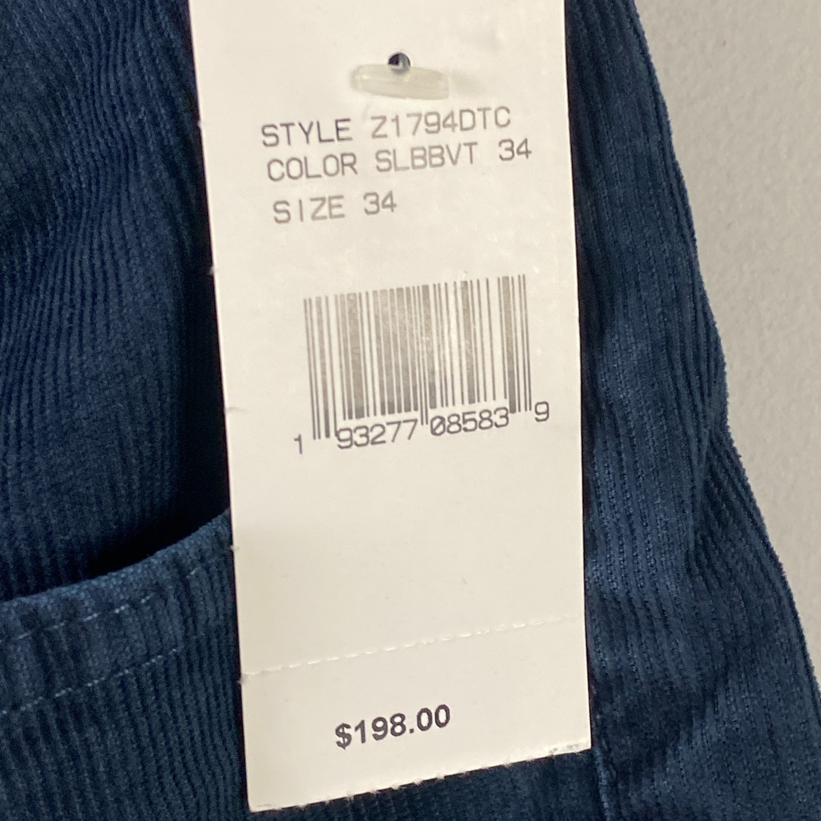 AG Adriano Goldschmied Everett Corduroy Pants Blue Slim Straight 34×34