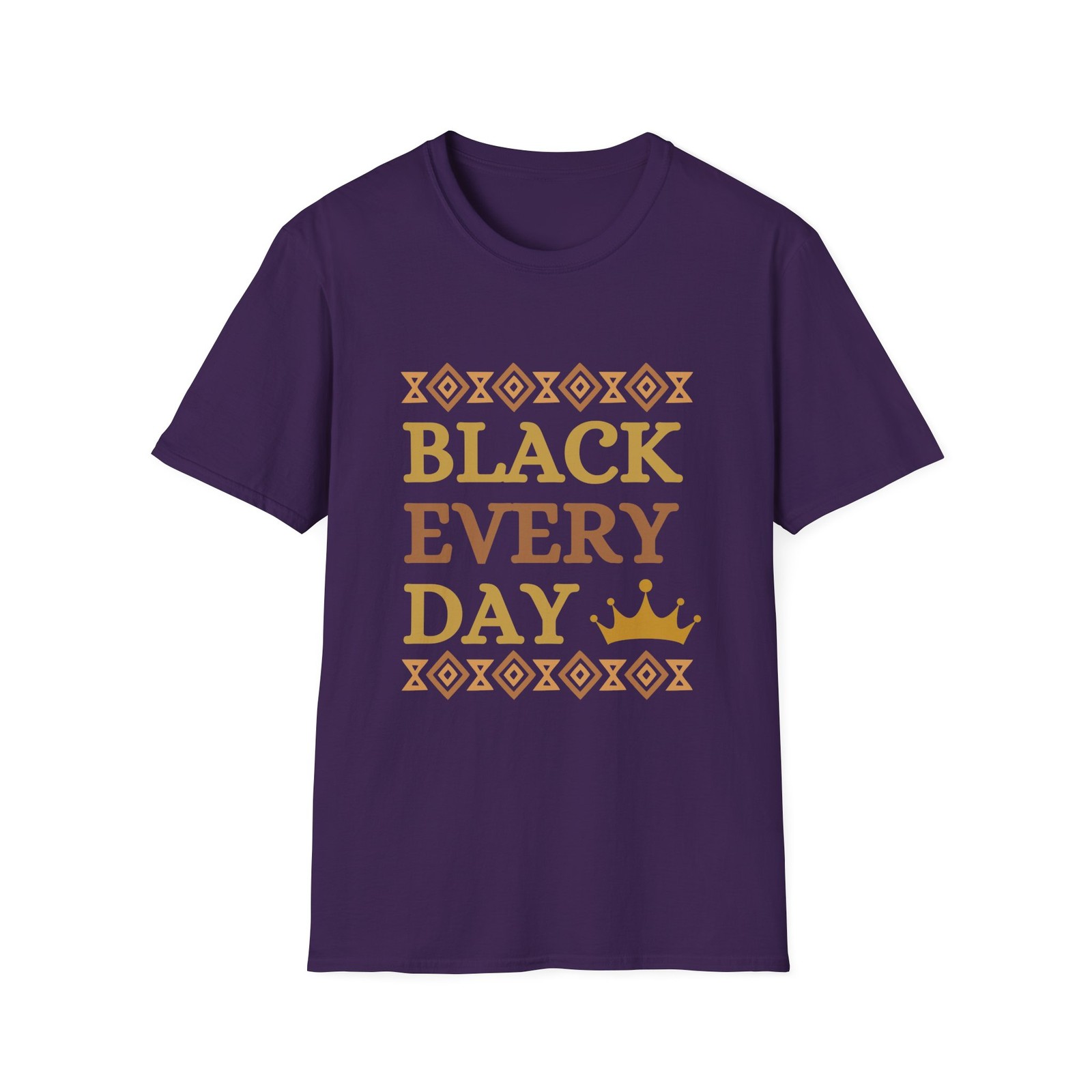 Black Every Day T-Shirt | Afrocentric Typography, Brown Gold Tribal Accents