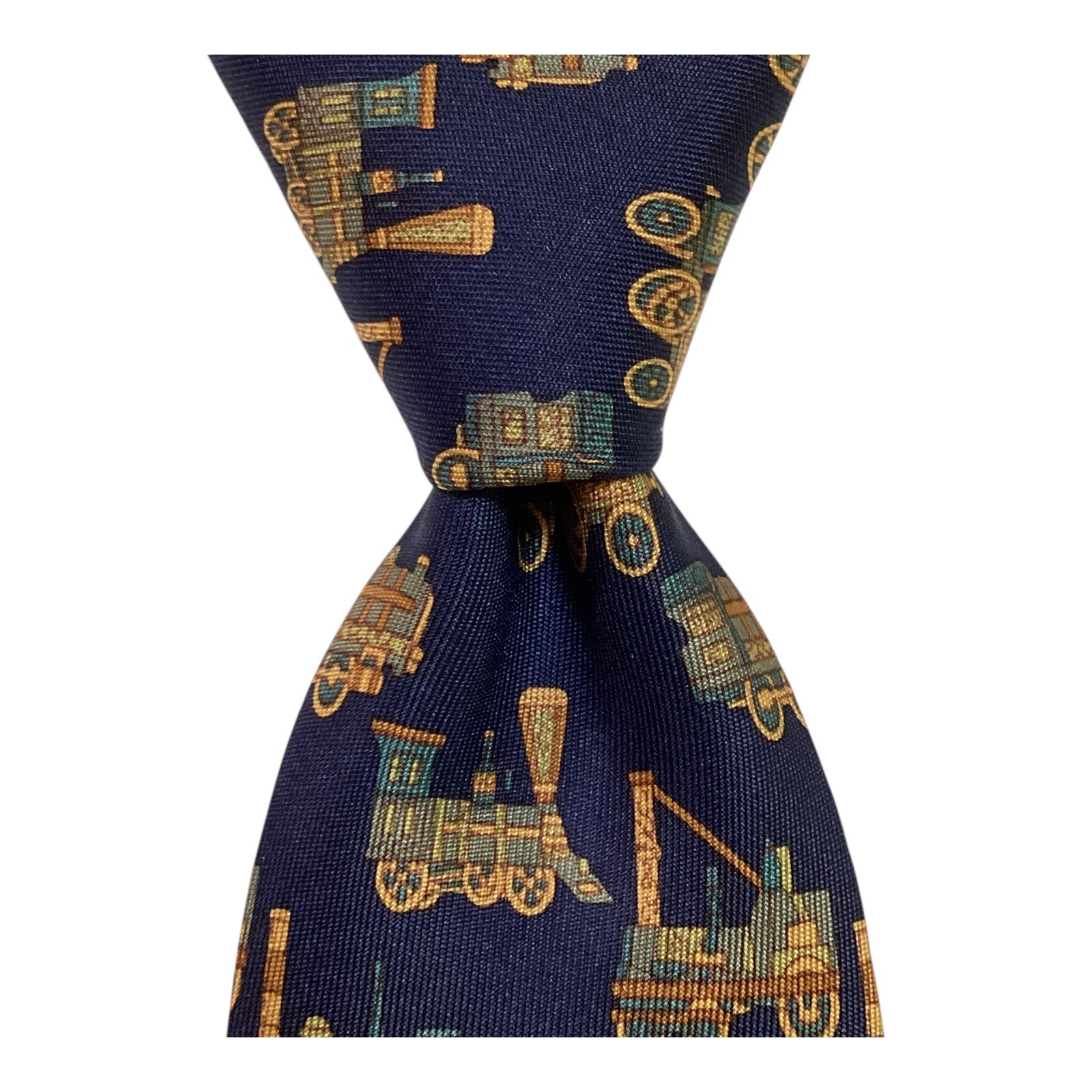 SALVATORE FERRAGAMO Men’s 100% Silk Necktie ITALY Luxury TRAINS Blue/Multi GUC
