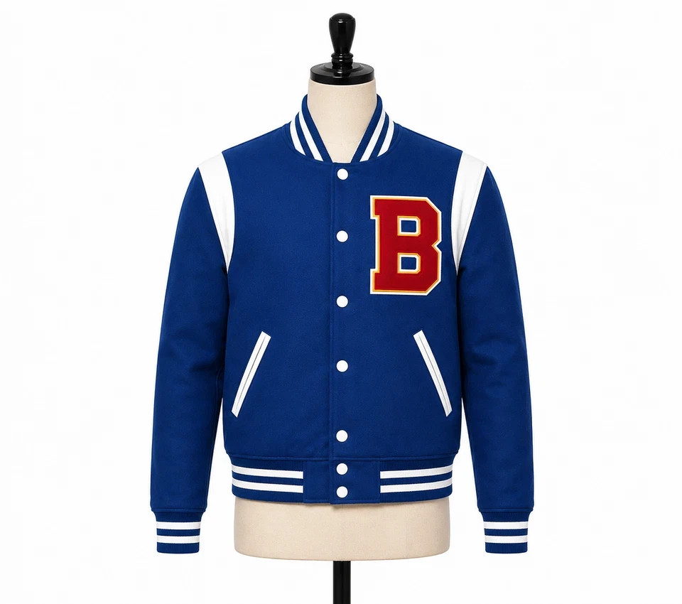 Belmont Cameli Off Campus Garrett Graham Blue Wool Varsity Embraided Jacket