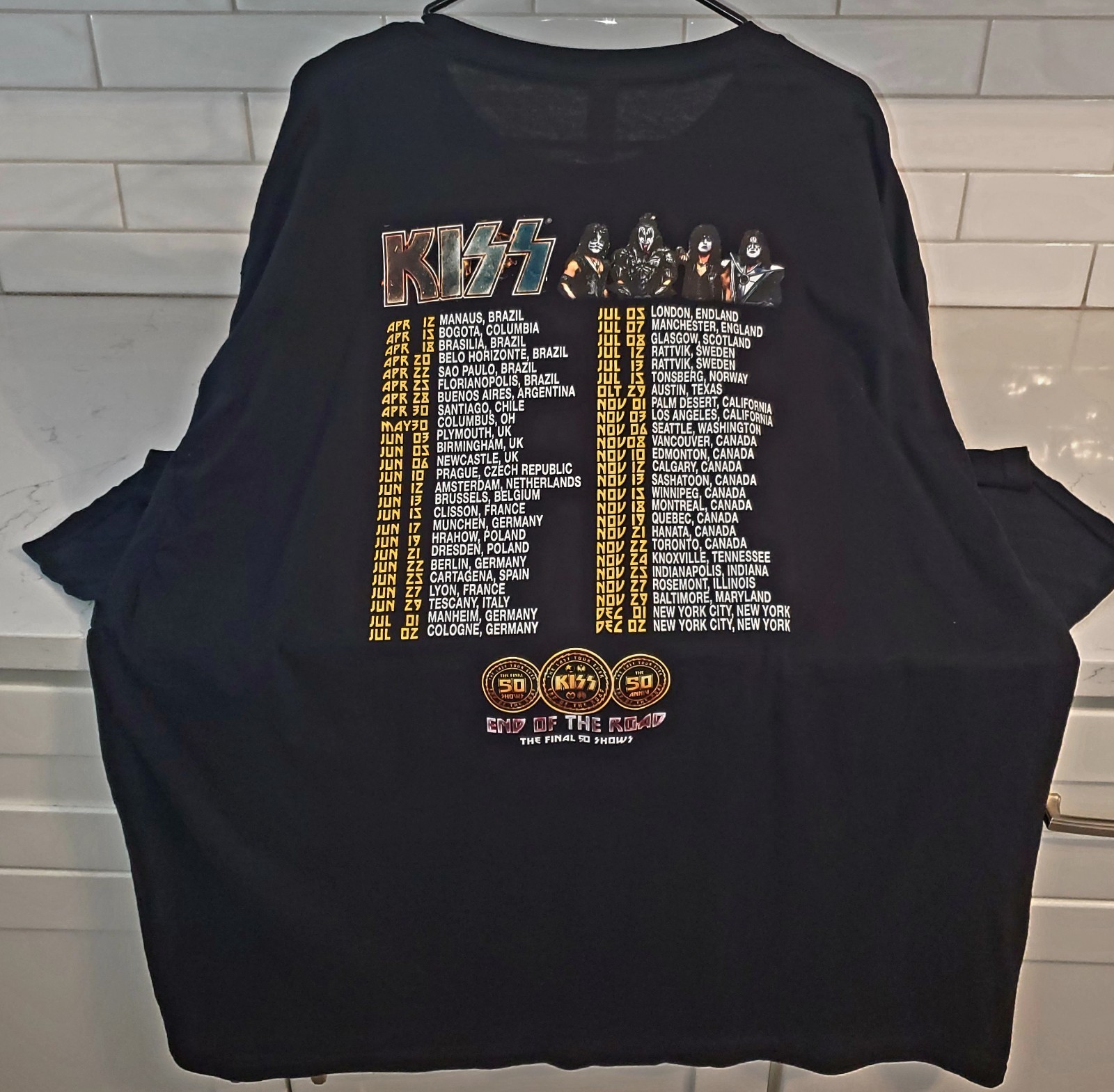 Kiss End of the Road World Tour The Final 50 Shows T-Shirt Size is 2XL