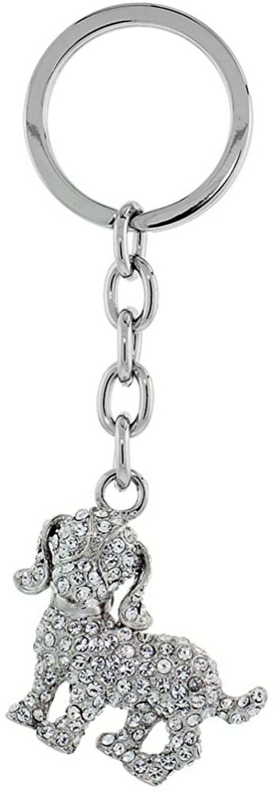 Beagle Dog Key Chain Crystal Key Ring White 4 inches Long 33mm Round