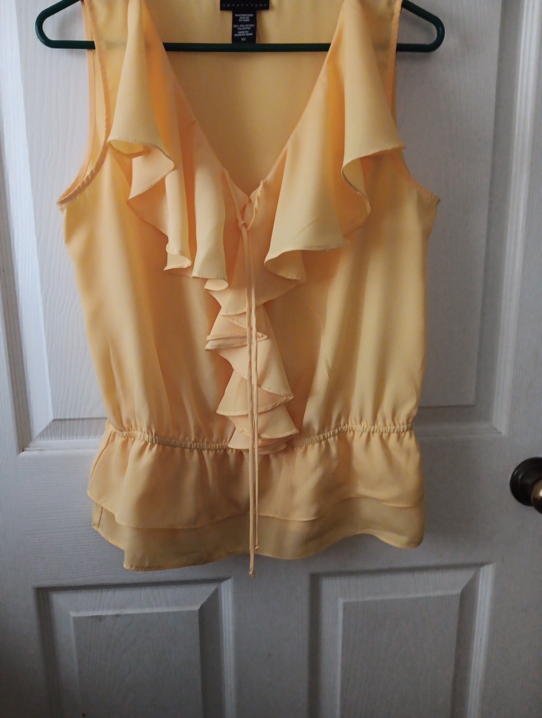 Ruffled Yellow Apostrophe Sleeveless Blouse Small