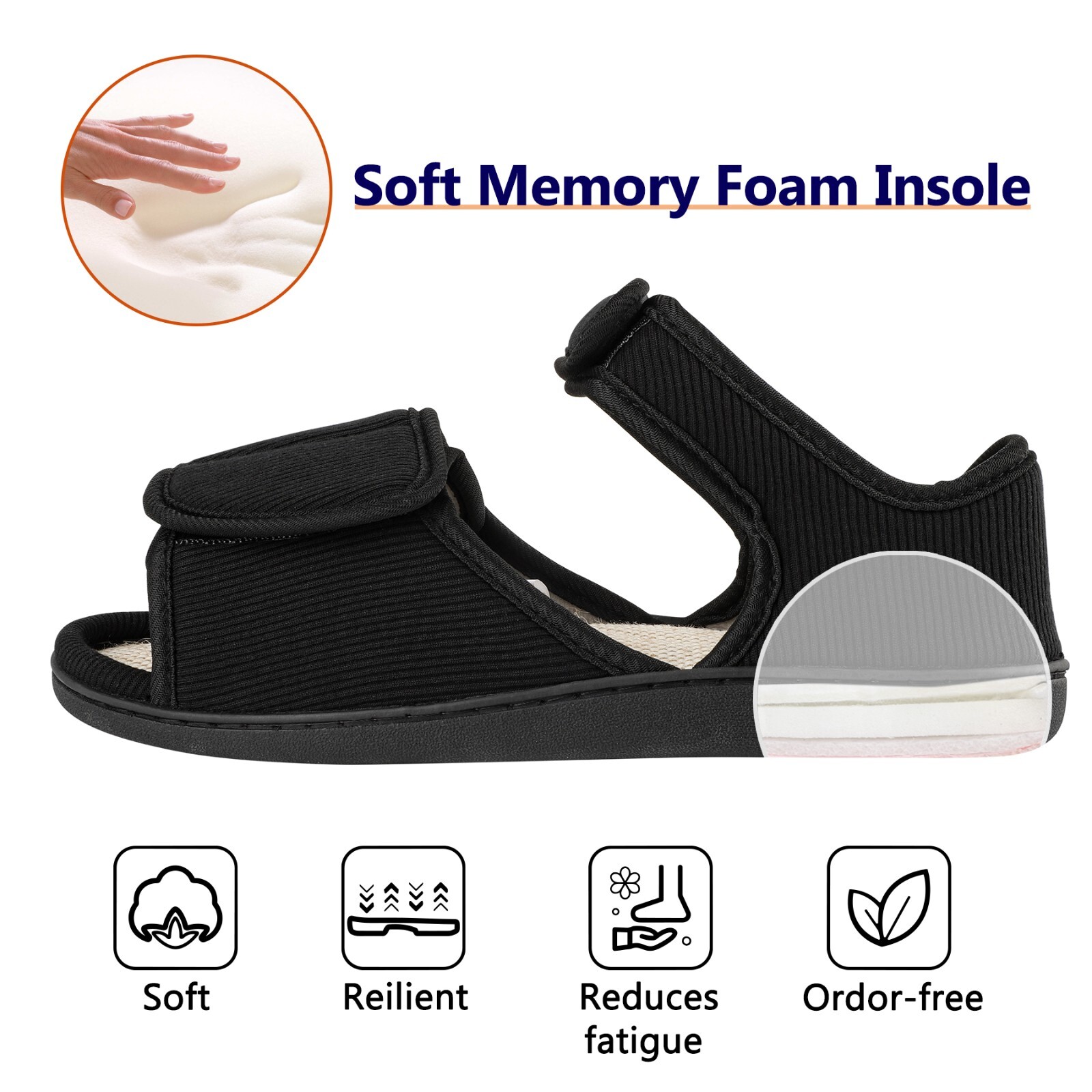 Mens Diabetic Sandals Casual Comfort Outdoor Adjustable Shoes for Swollen Feet