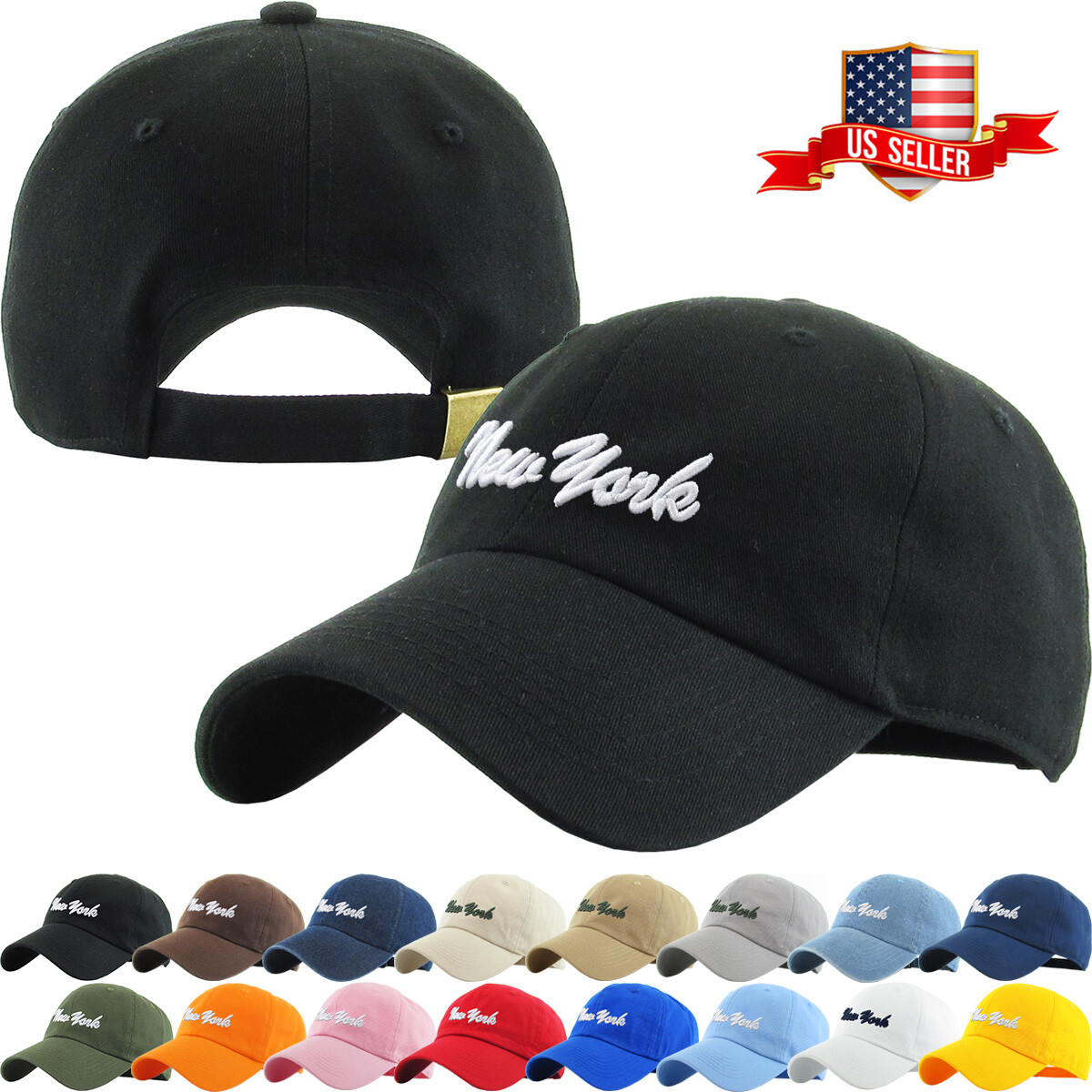 New York Washed Polo Style Baseball Ball Cap Hat 100% Cotton NEW
