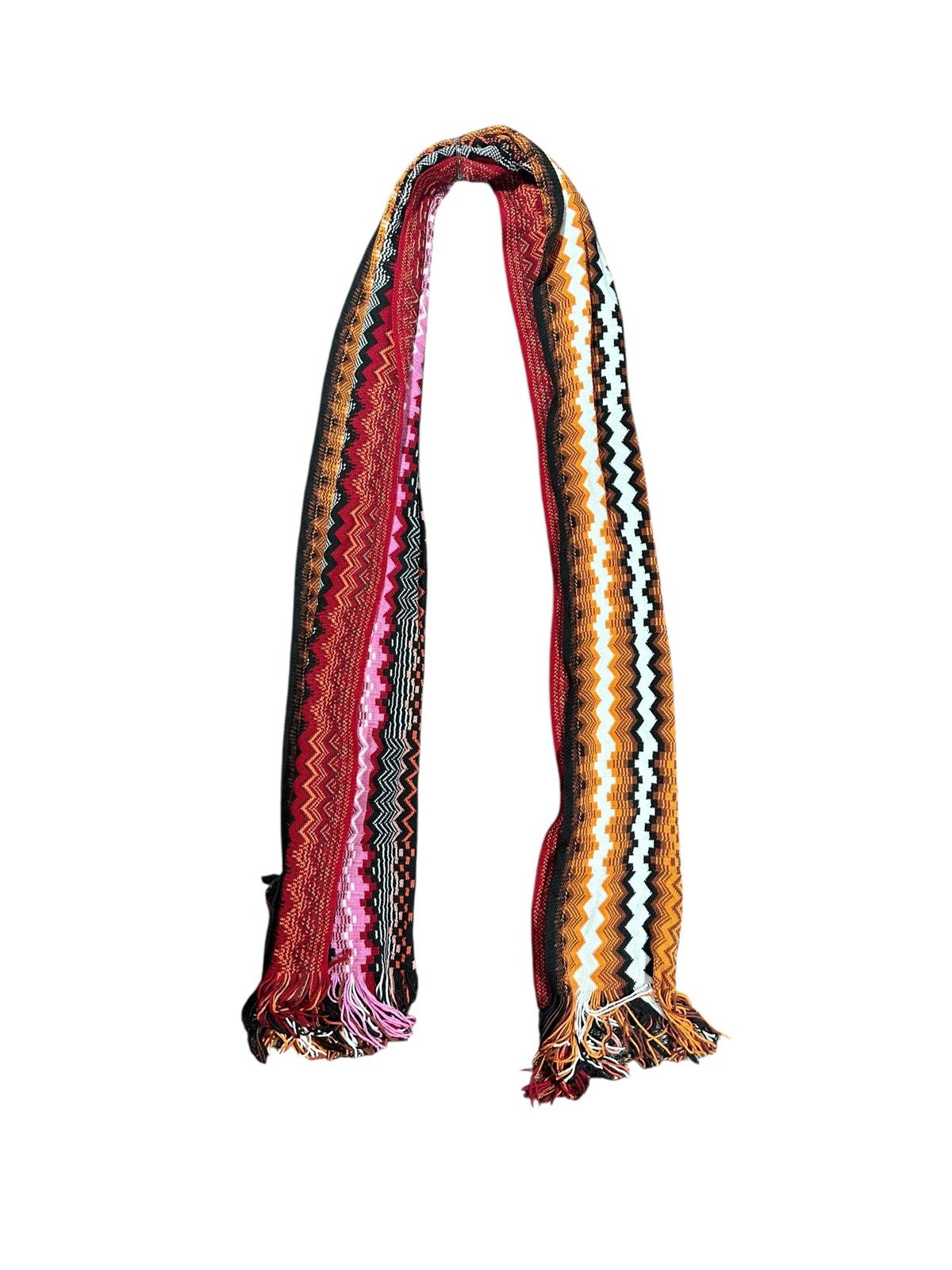 Missoni Women’s Zig Zag Knit Neck Scarf Multicolor Fringe Wool Italy 190×45 cm