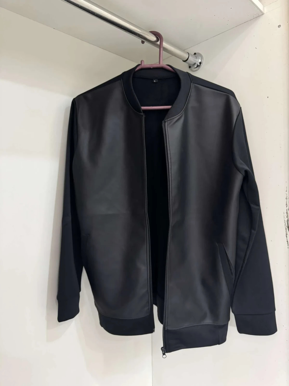 Black Leather Jacket Men Boys Winter Sleek Biker Bomber Outerwear Fashion