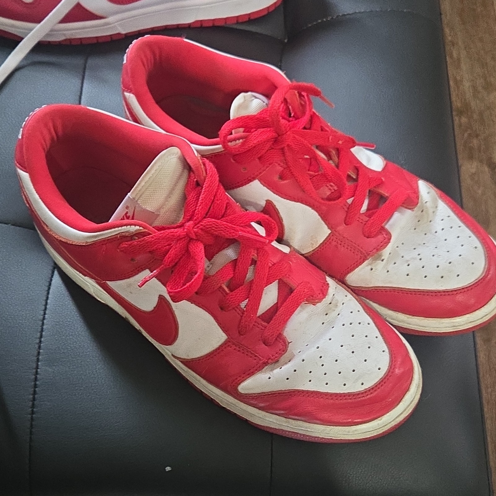 Nike Dunk Low Men’s Low Top Leather Sneakers Red/White Colorblock Lace-Up