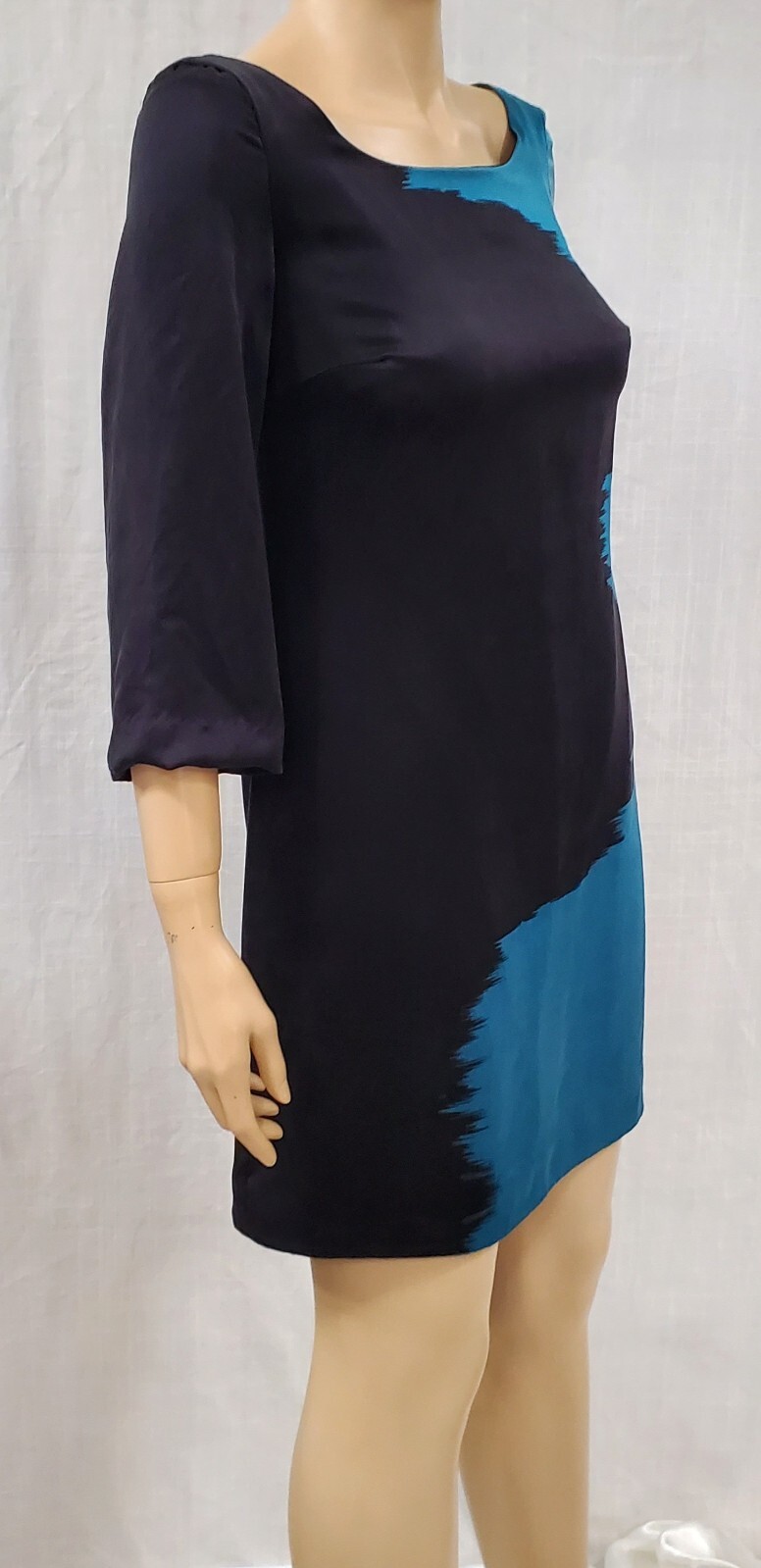 Jay Godfrey Modern Colorblock Silk Shift Dress Blue Black 3/4 Sleeve Womens 0