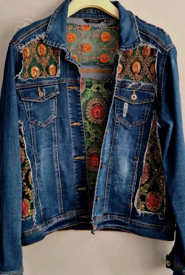 Customise Upcycled Panelled Distressed Festival Bohemian Hippie Denim Jacket