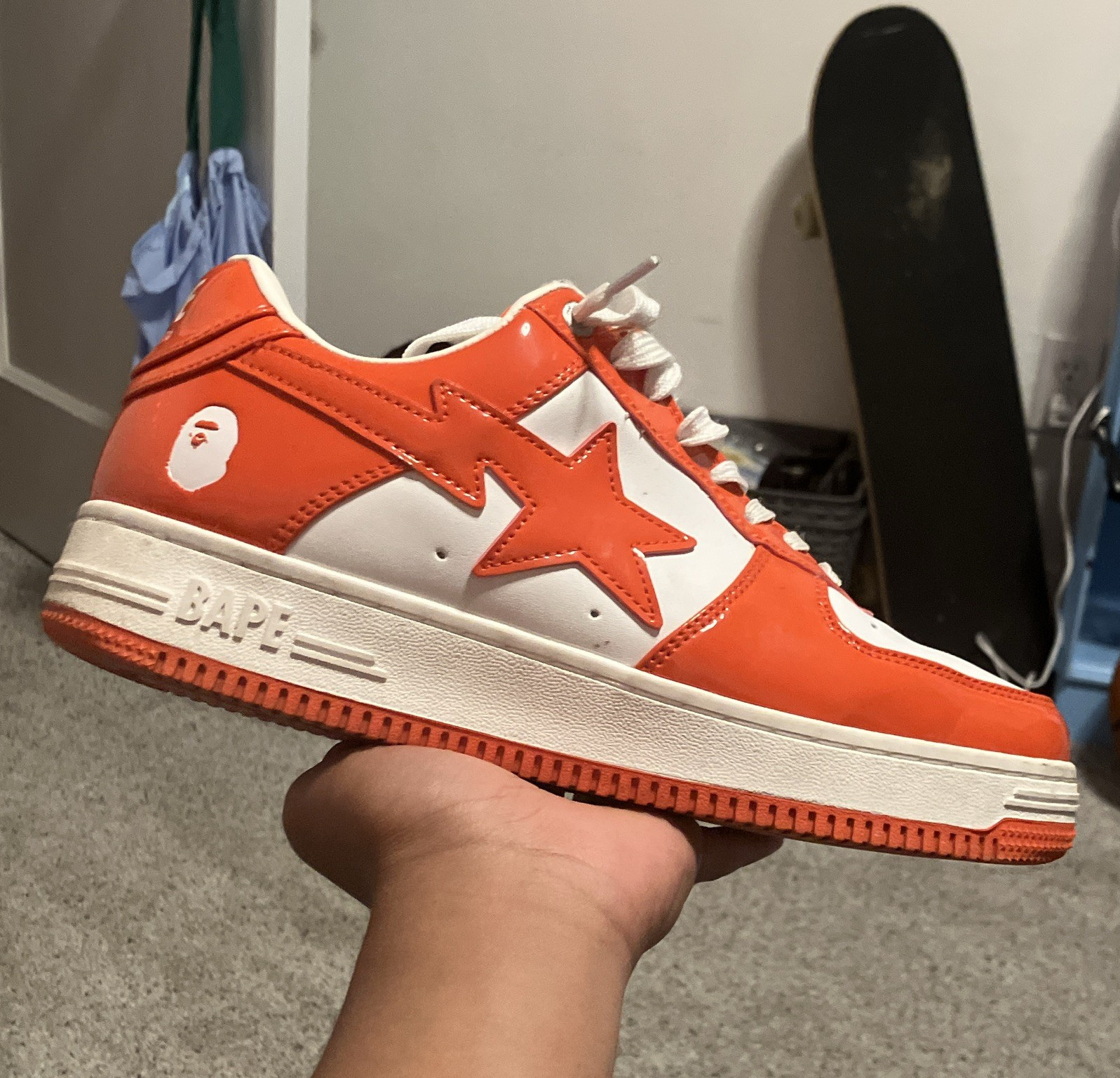 A Bathing Ape BAPE STA Men’s Low Top Lace-Up Sneakers Orange/White Colorblock