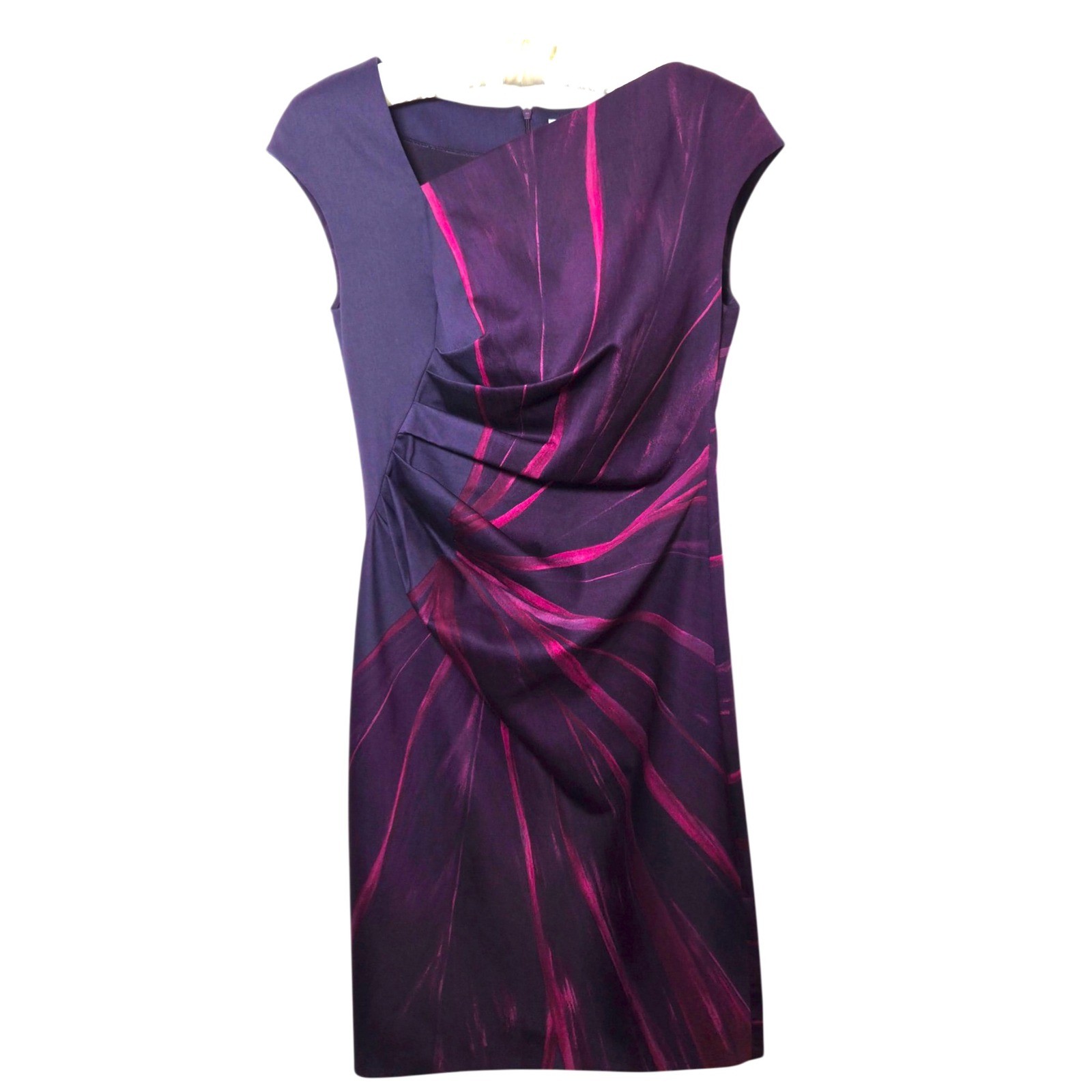 Max Mara Purple Magenta Floral Ruched Sheath Dress Made in Italy Size 8