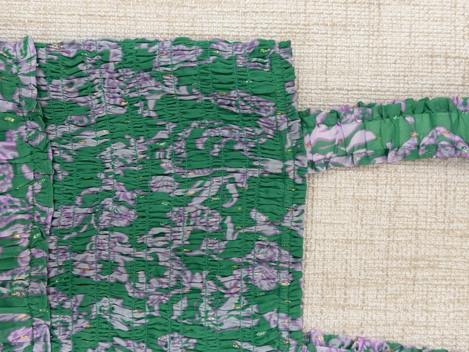 Lilly Pulitzer Green Purple Floral Chiffon Smocked Ruffle Cami Square Neck S
