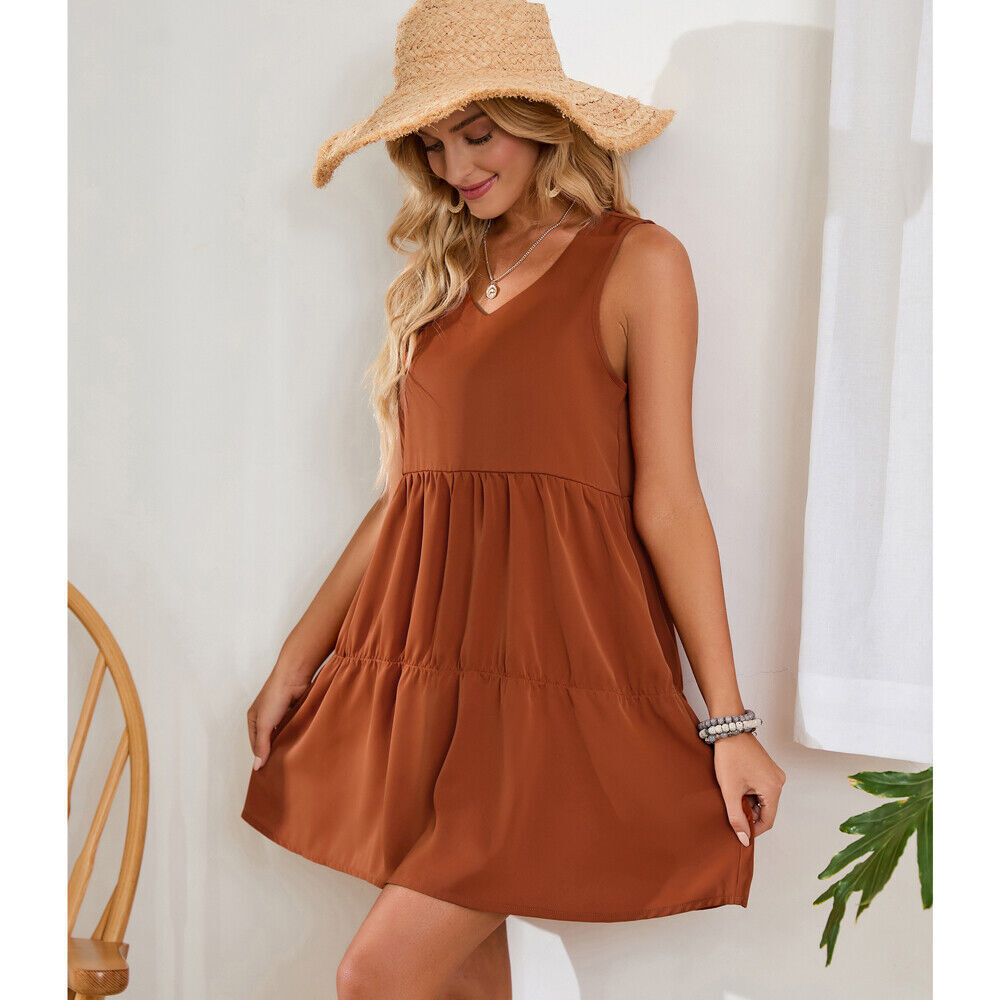Women’s Summer Solid Color Sleeveless Dress Casual Loose Flowy Swing Shift Dress