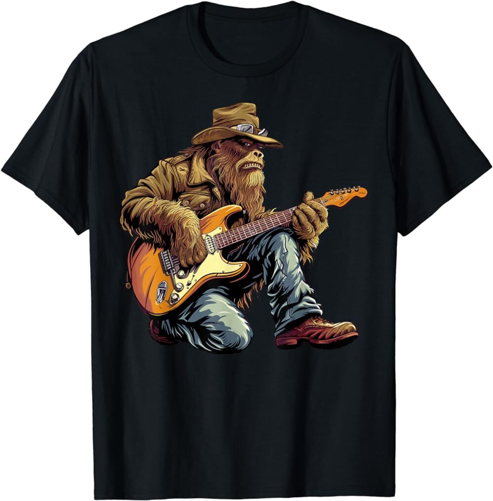 Bigfoot Playing A Electric Guitar Rock On Sasquatch T-Shirt ,Unisex,S-5XL