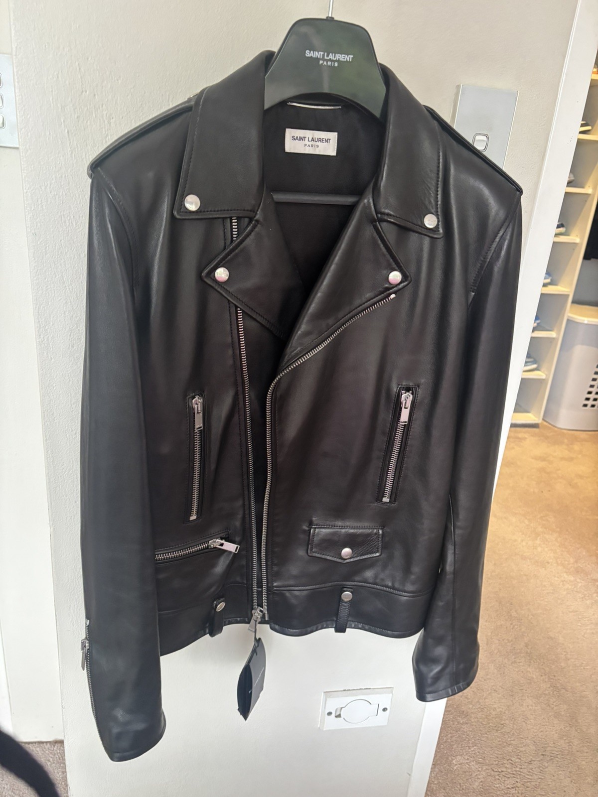 Saint Laurent Paris Classic Lambskin Leather Biker Jacket – Size 52 – BNWT.