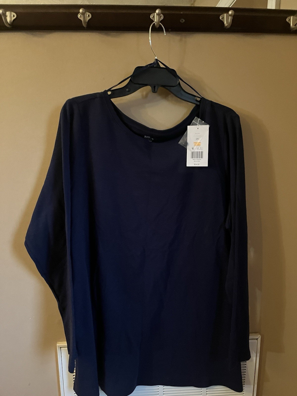 Kim Rogers 2X Plus Navy 100% Cotton Knit Tunic Tee Crew Neck New with tags