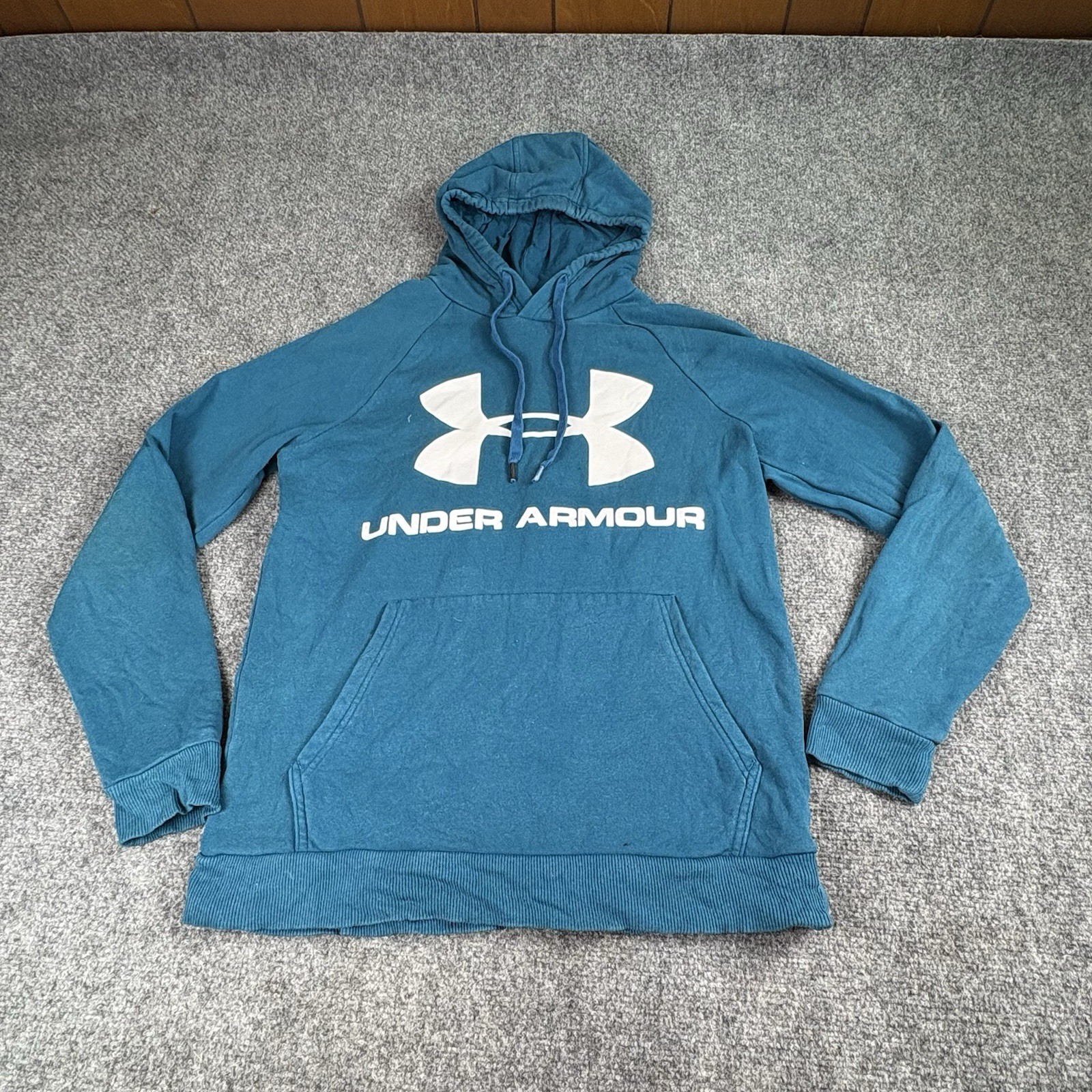 Under Armour Hoodie Men S Blue Aqua Pullover Logo Sweatshirt Casual Sporty Faded
