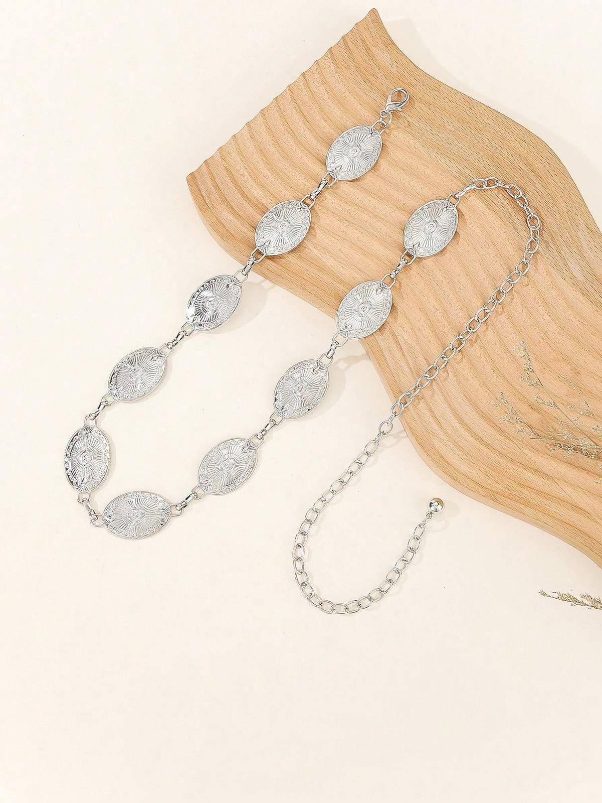 Silver Boho Oval Sun Motif Waist Chain Belt 70/80 90/100 For Women