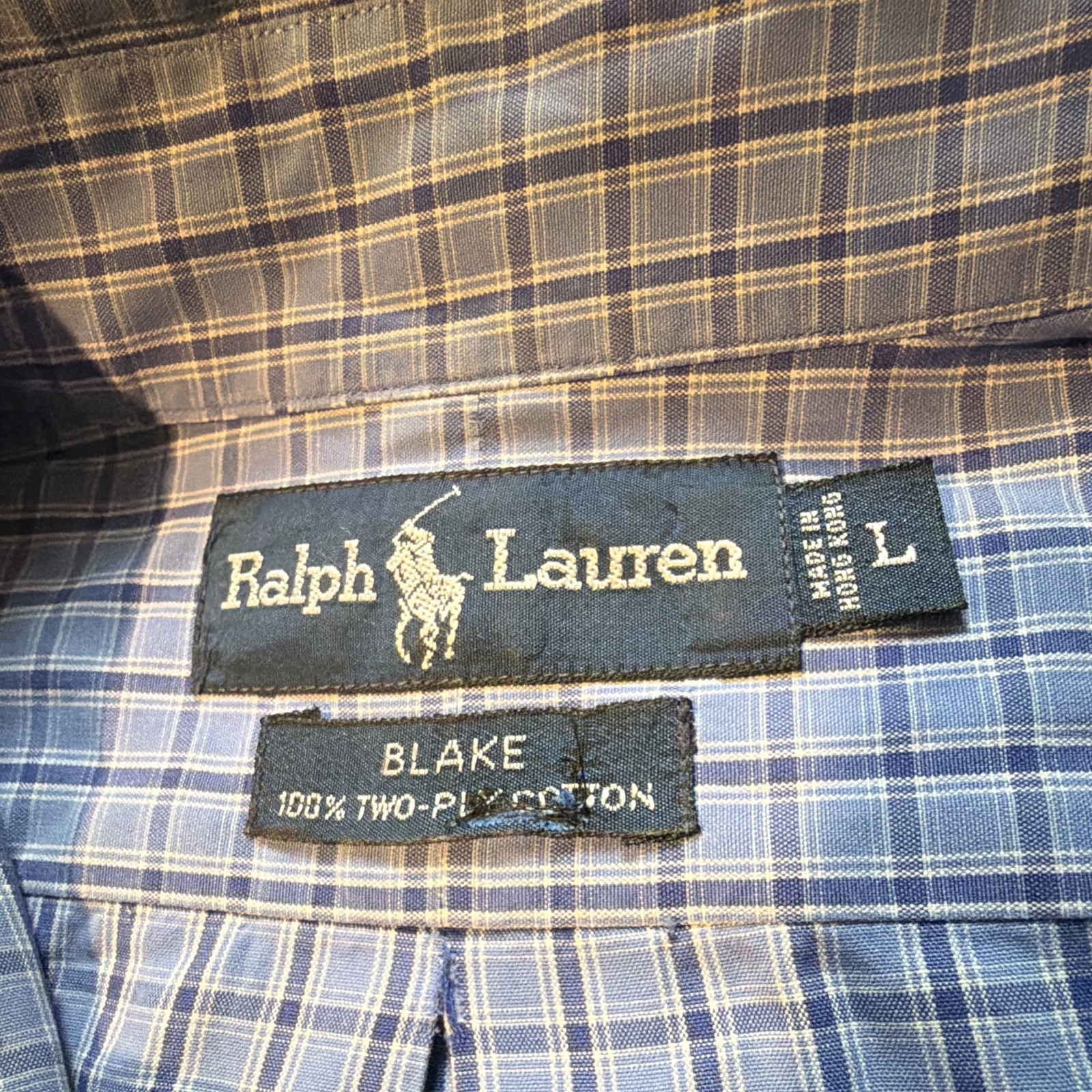 VTG 90’s Ralph Lauren Blake Men’s L Blue Plaid Cotton Long Sleeve Button-Up