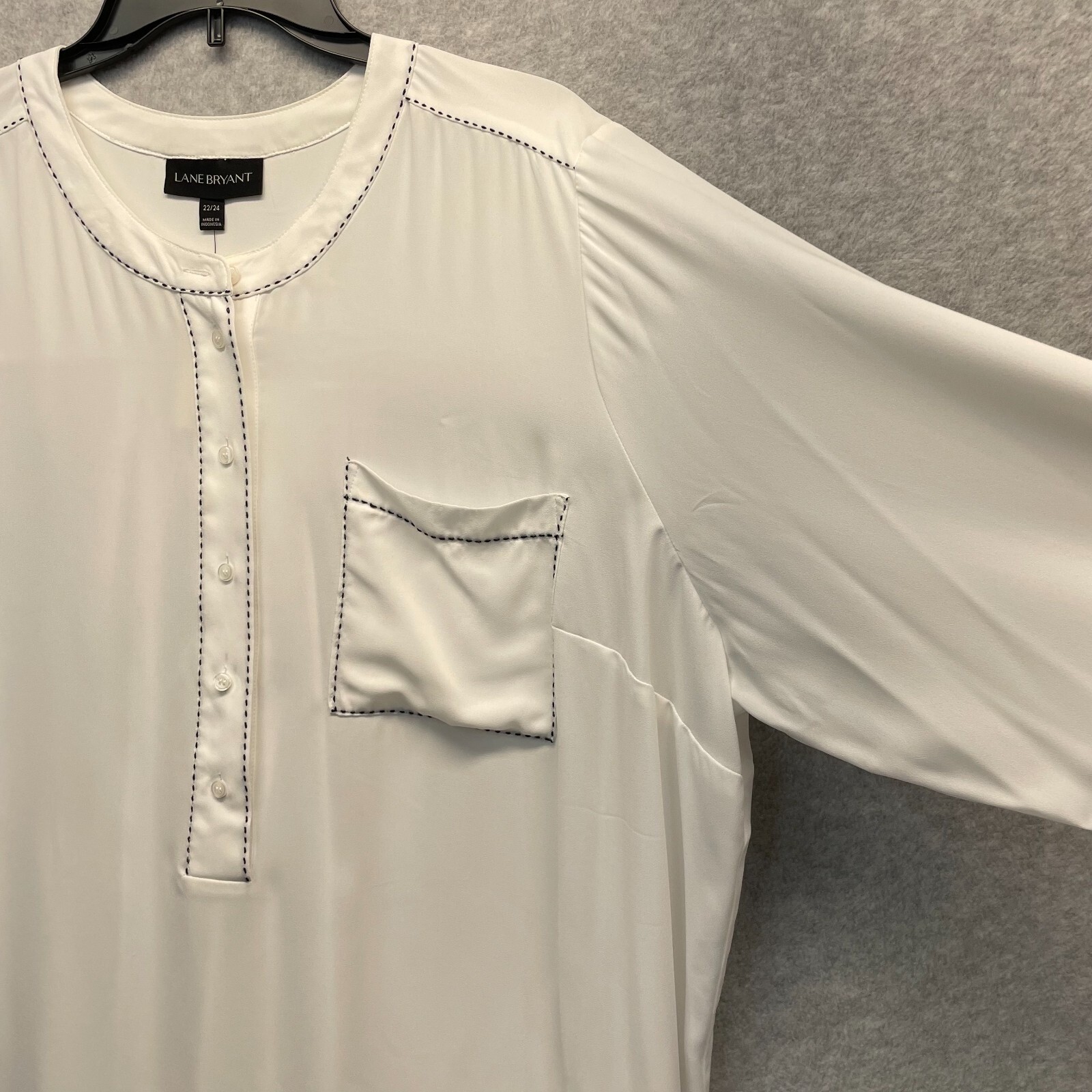 Lane Bryant Popover Blouse Womens Plus 22/24 White Lightweight Semi-Sheer