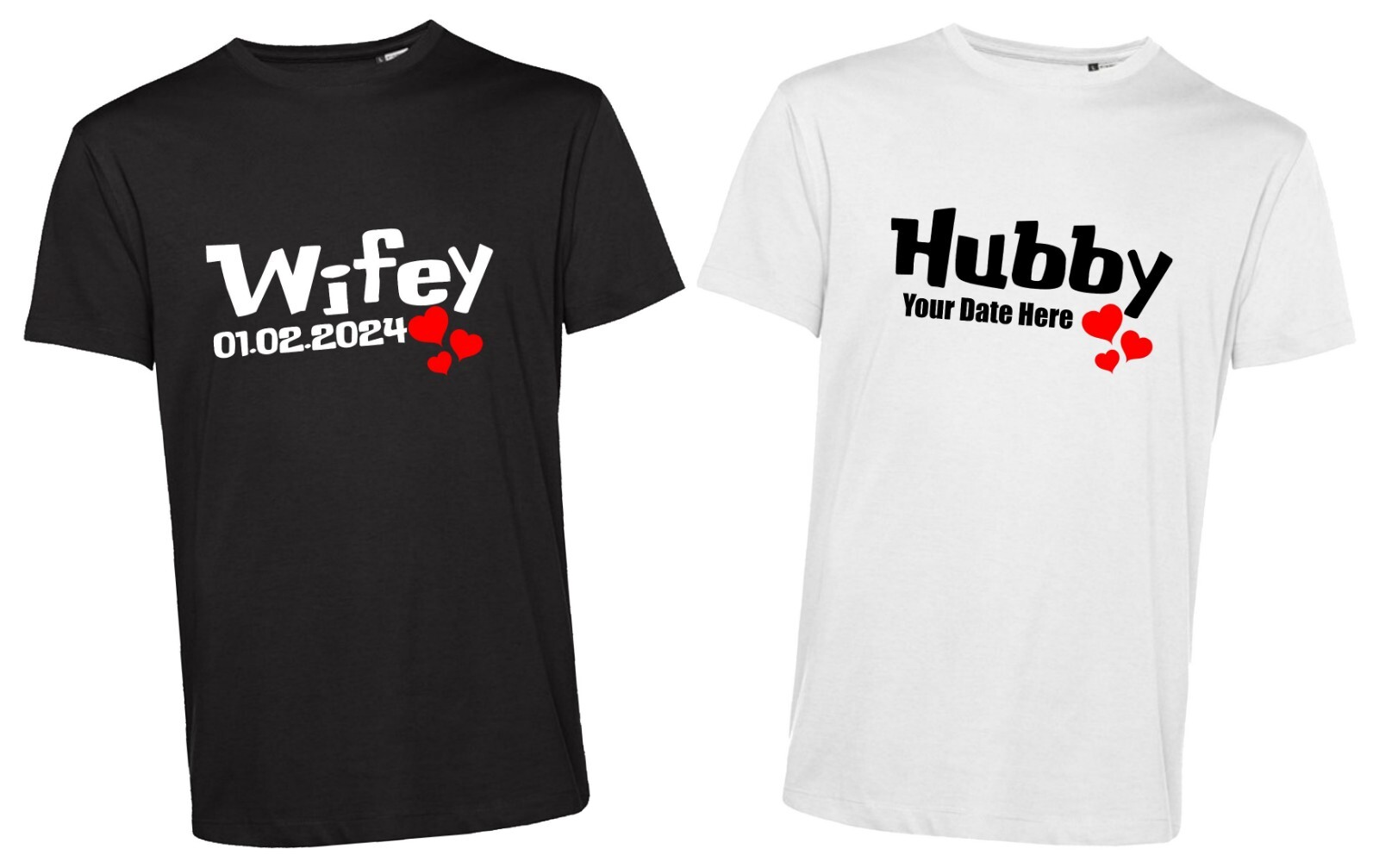 Personalised Hubby Wifey Couple Pack T Shirt Customise Your Date Anniversary Top