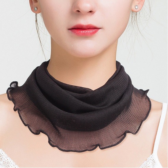 Women 100% Silk Sun Protection Elastic Print Neck Scarf Headscarf Neck Warmer 1