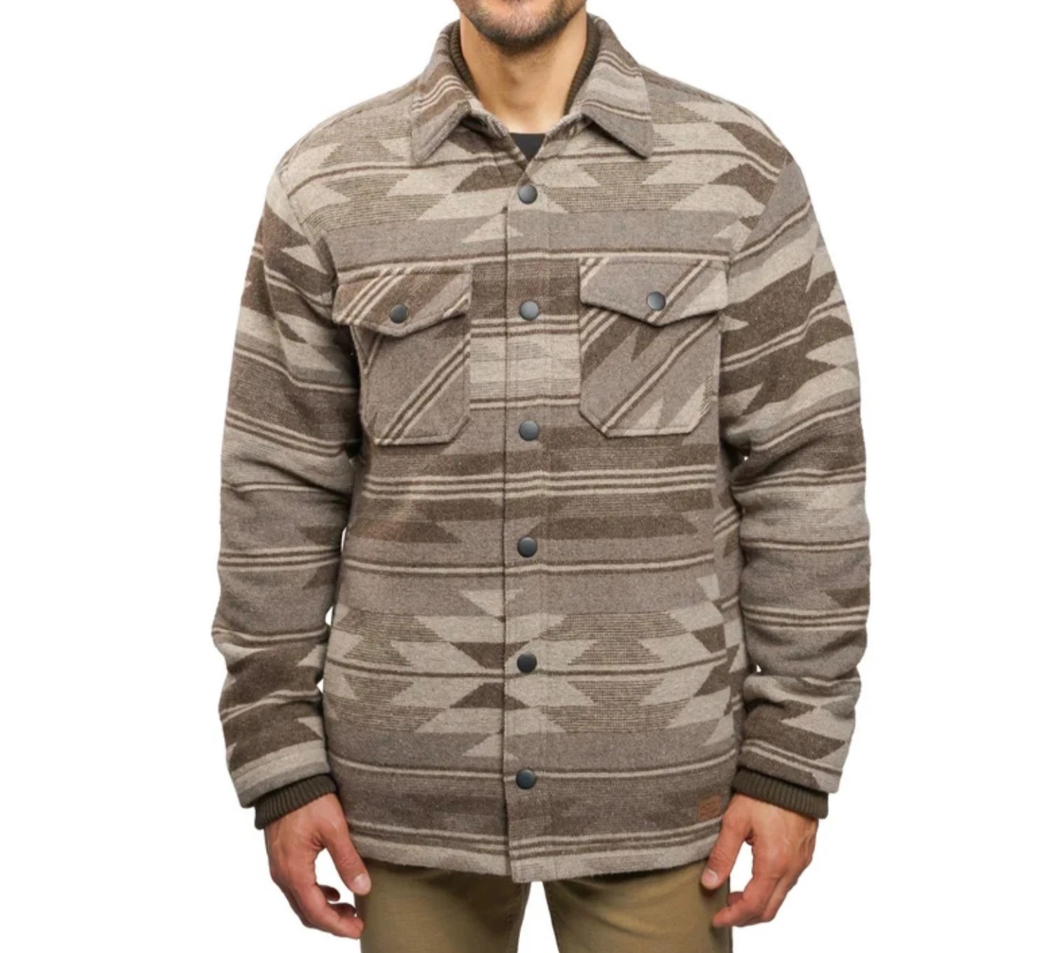 Jachs New York Men’s Wool Blend Sherpa Lined Shirt Jacket, Brown, Size L