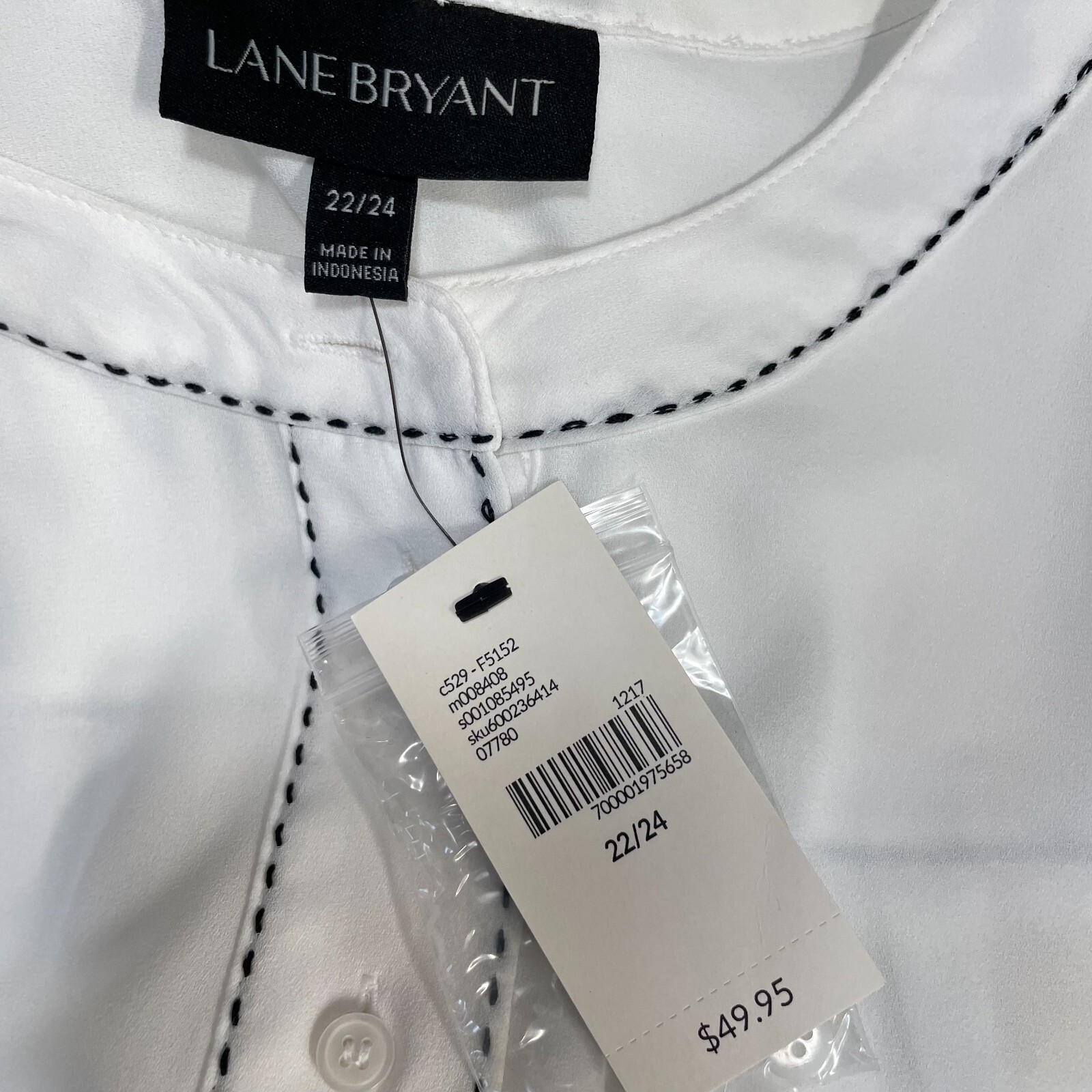 Lane Bryant Popover Blouse Womens Plus 22/24 White Lightweight Semi-Sheer