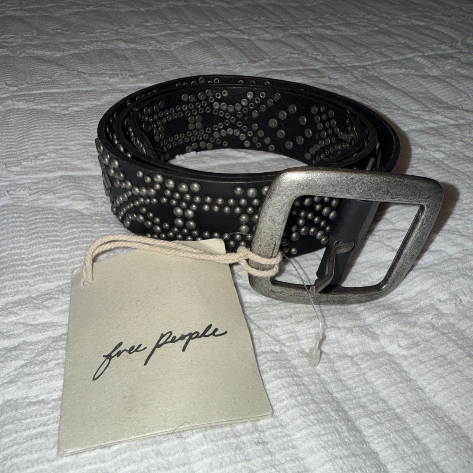 Free People Black Leather Gunmetal Studded Belt Small/Medium NWT