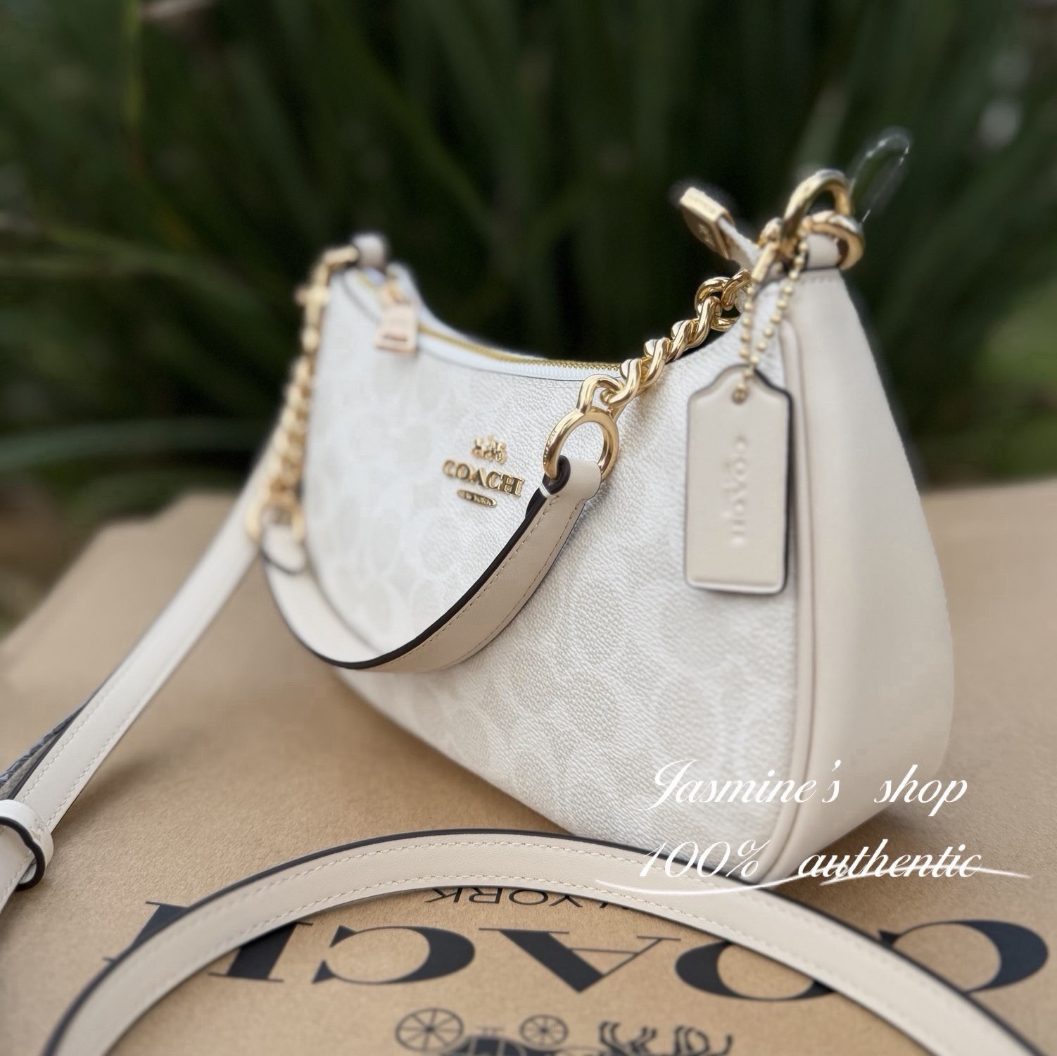 NWT Coach Teri Shoulder Bag In Signature Canvas CV933 Gold/White/Chalk