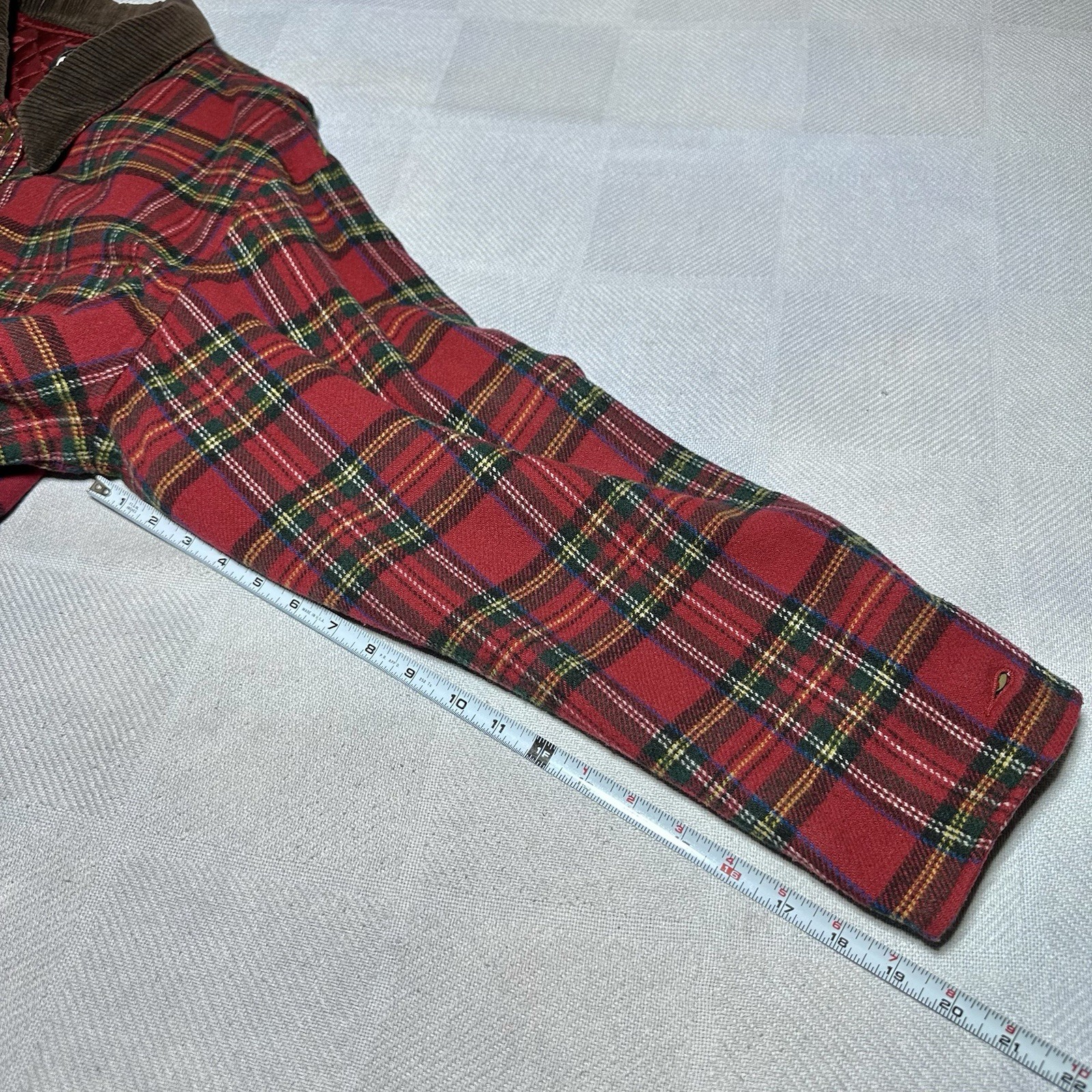 VTG 80s 90s British Khaki Jacket Womens 14 Chore Coat Tartan Plaid Wool Blend