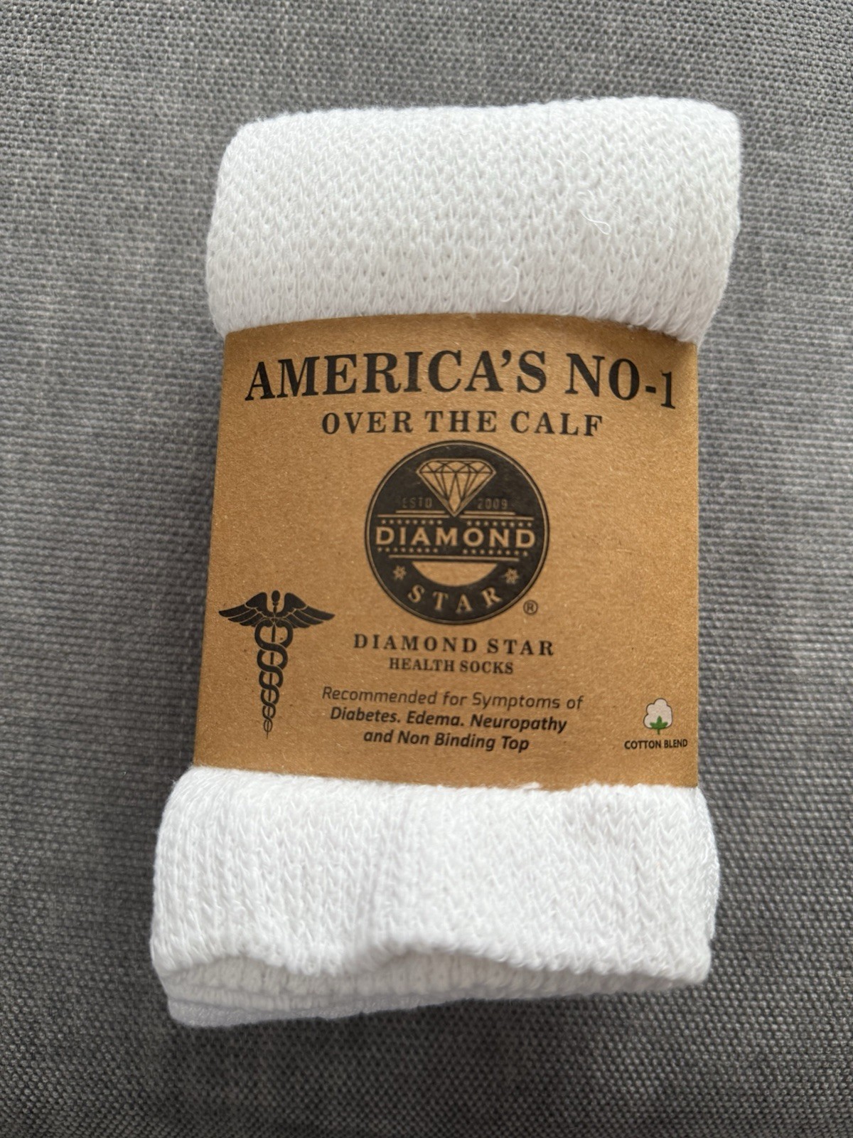 Diamond Star Men’s Diabetic Socks Over the Calf white Socks Size 10-13 2 pack