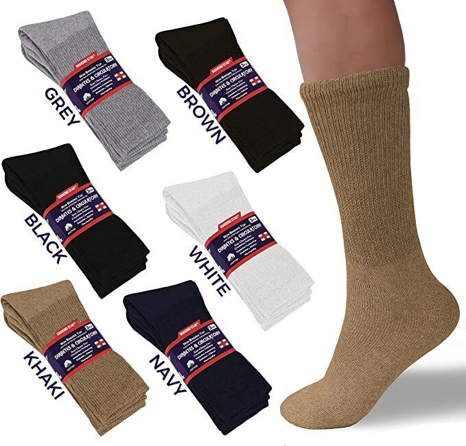12 Pairs Diabetic Crew Socks Men Women Health Circulatory Size 9-11 10-13 13-15