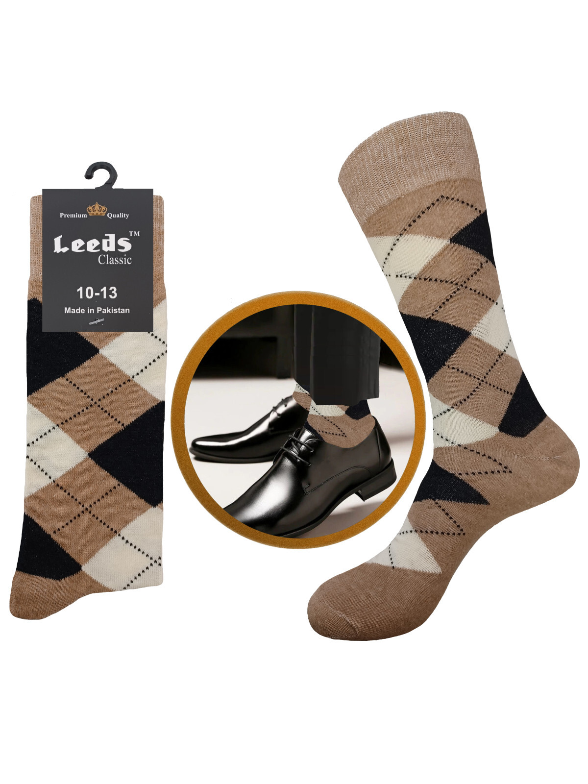 12-6-1 MEN’S DRESS SOCKS ARGYLE DIAMOND NATURAL COTTON MULTI COLOR SOCKS